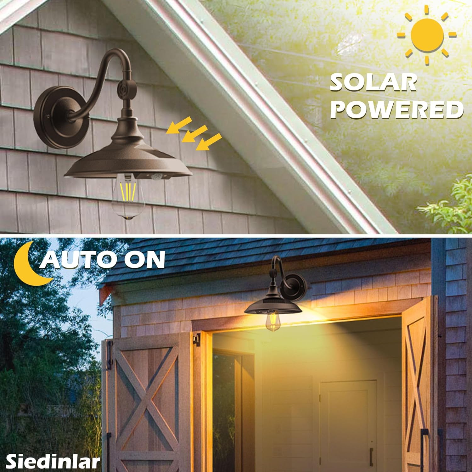 SIEDiNLAR Solar Barn Light Outdoor with 3 Modes, Aluminum Vintage Gooseneck Wall Barn Light Waterproof Motion Sensor for Barn Shed Garage Porch Farmhouse Chicken Coop, Dark Bronze (2 Pack)