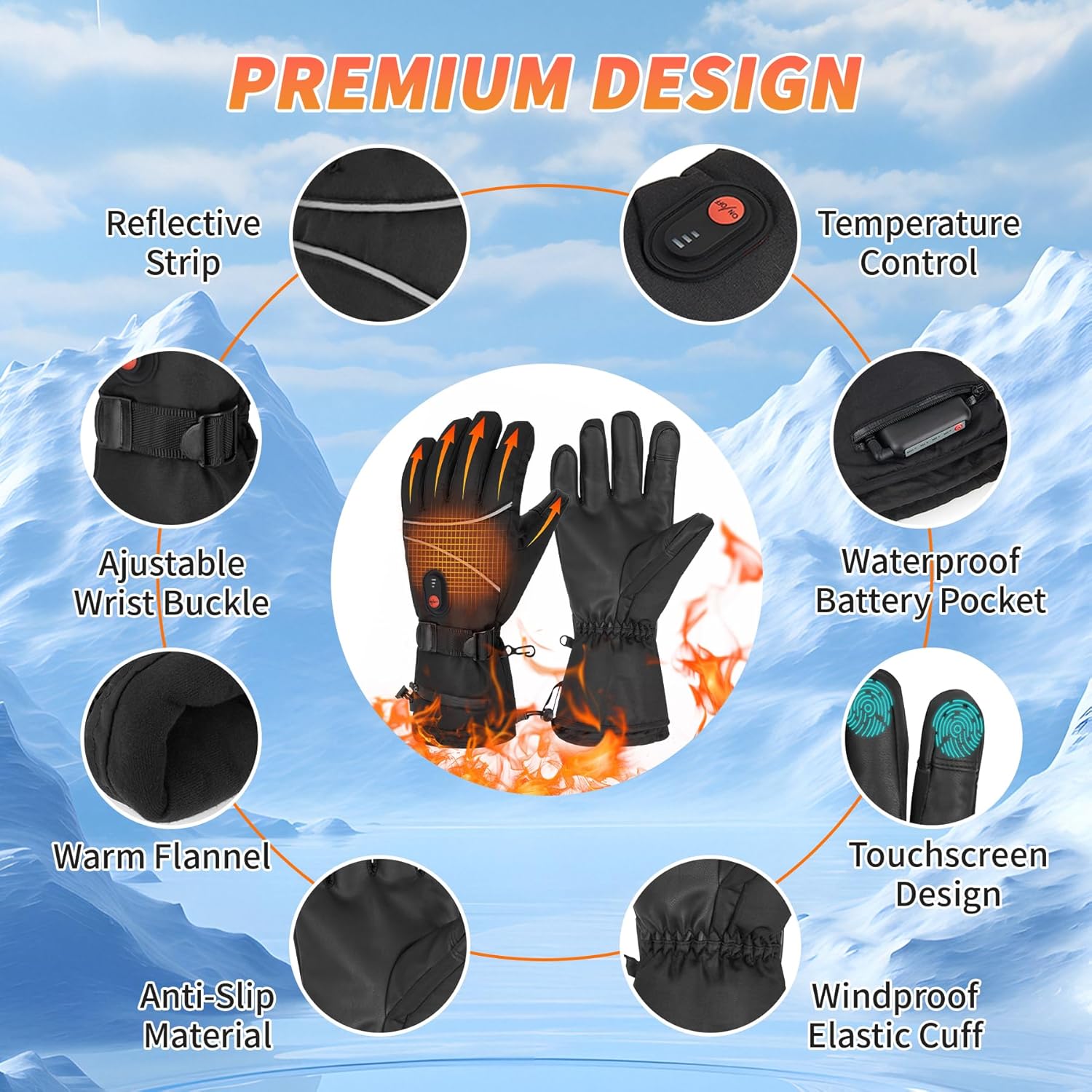 Heated Gloves for Men Rechargeable, Waterproof & Windproof Winter Warming Gloves, Winter Gloves for Riding Skiing Skating Hiking - Image 3
