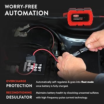 Weego Battery Tender: 6V/12V Trickle Charger for Cars, Motorcycles, More - USA-Engineered Safe Battery Maintainer with Overcharge Protection & Desulfator - Water, Dirt, Dust Resistant (BCM1)