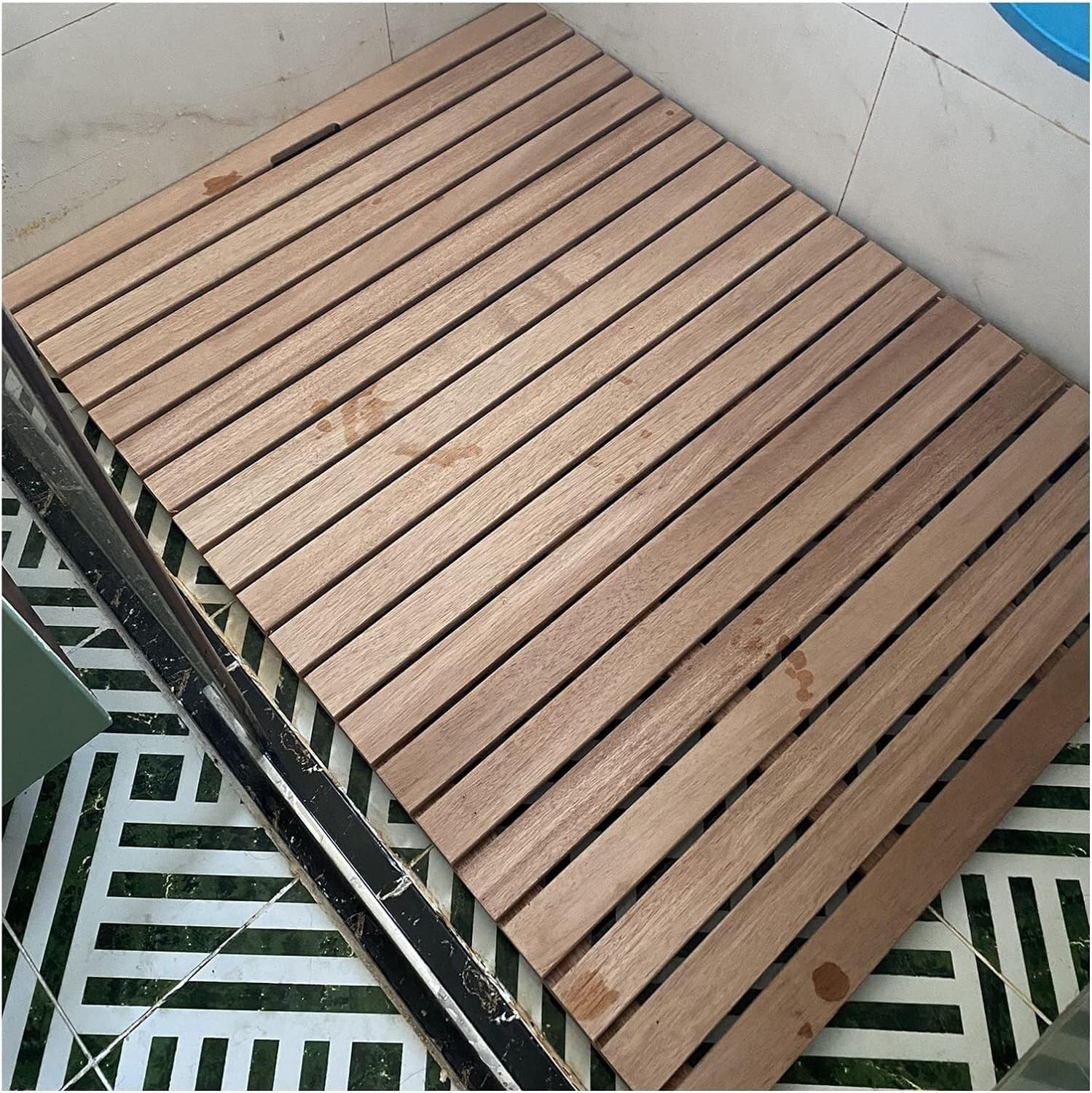 BHGFYXBS Wood Shower Bath Mat Slats Splicing Foot Pad Bathroom Drain Board Kitchen Floor Mat Pedal Custom Size,Wood Colour-70x80cm