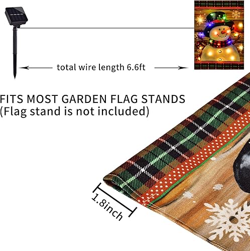 Miniatura 6 de Bandera de jardín de Navidad iluminada para exteriores, bandera de jardín LED de muñeco de nieve, bandera de jardín de invierno de 12 x 18 pulgadas