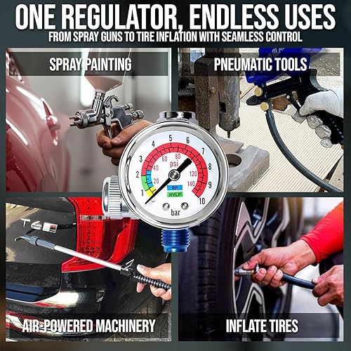 Miniatura 8 de LE LEMATEC Válvula reguladora del compresor de aire con manómetro, para un control preciso en aplicaciones de herramientas neumáticas/neumáticas,