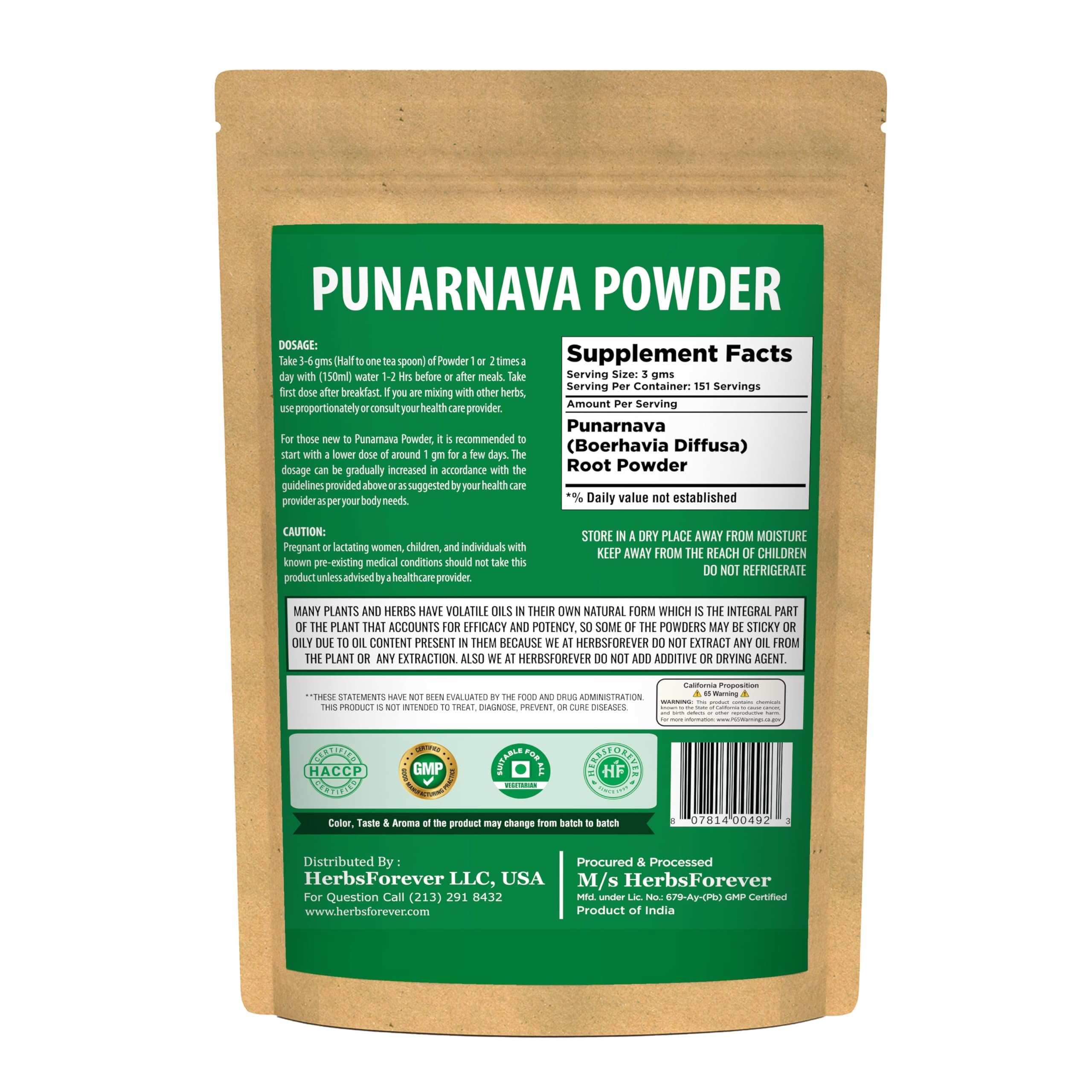 HerbsForever Punarnava(Boerhaavia Diffusa) Root Powder-Liver, Kidney, UTI, Reduce Swelling, Fluid Retention| Wild Harvested,Non GMO - 2X Potency | Ultra Clean,NO Sand & Mud| Steam Treated| 16oz-1LBS — Amazon image 2