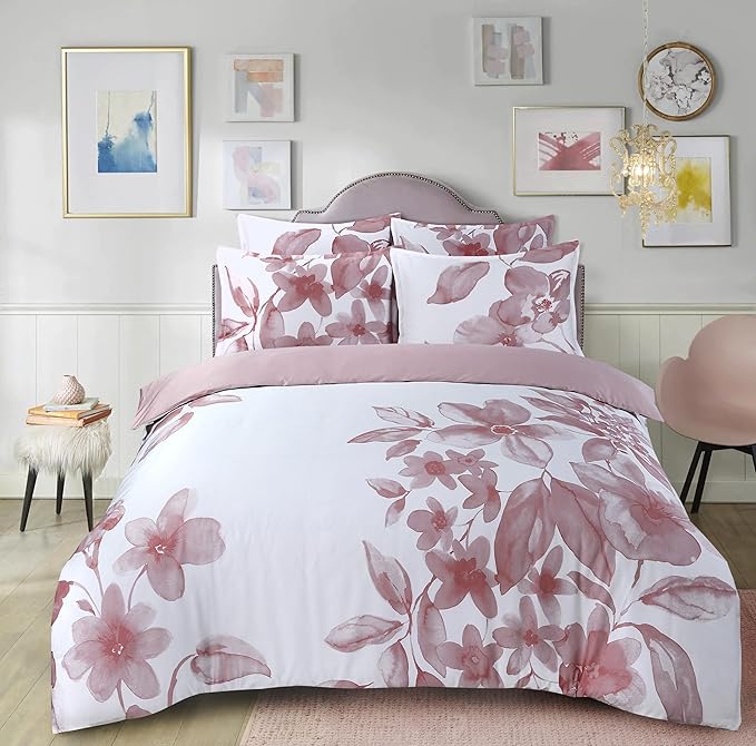 Majestic Giftware Madison Linen 8-Piece Full Size Duvet Bedding Set (BL101-F-5) | Brussels Beauty - Rose 300 Thread Count Cotton Sateen | 2 Fitted Sheets, 2 Duvets, 4 Pillowcases |Soft Bedding Set