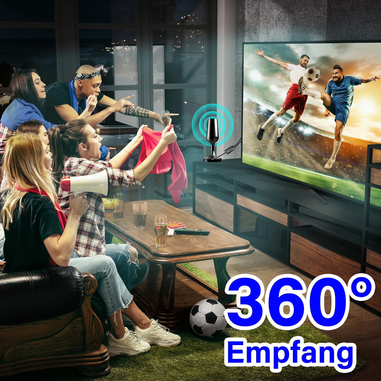 Antena DVBT2, antena DVB-T y DVB-T2 con amplificador, gran alcance y recepción de 360°, antena interior para televisores con base magnética fuerte, adecuada para 4K 1080p – Negro