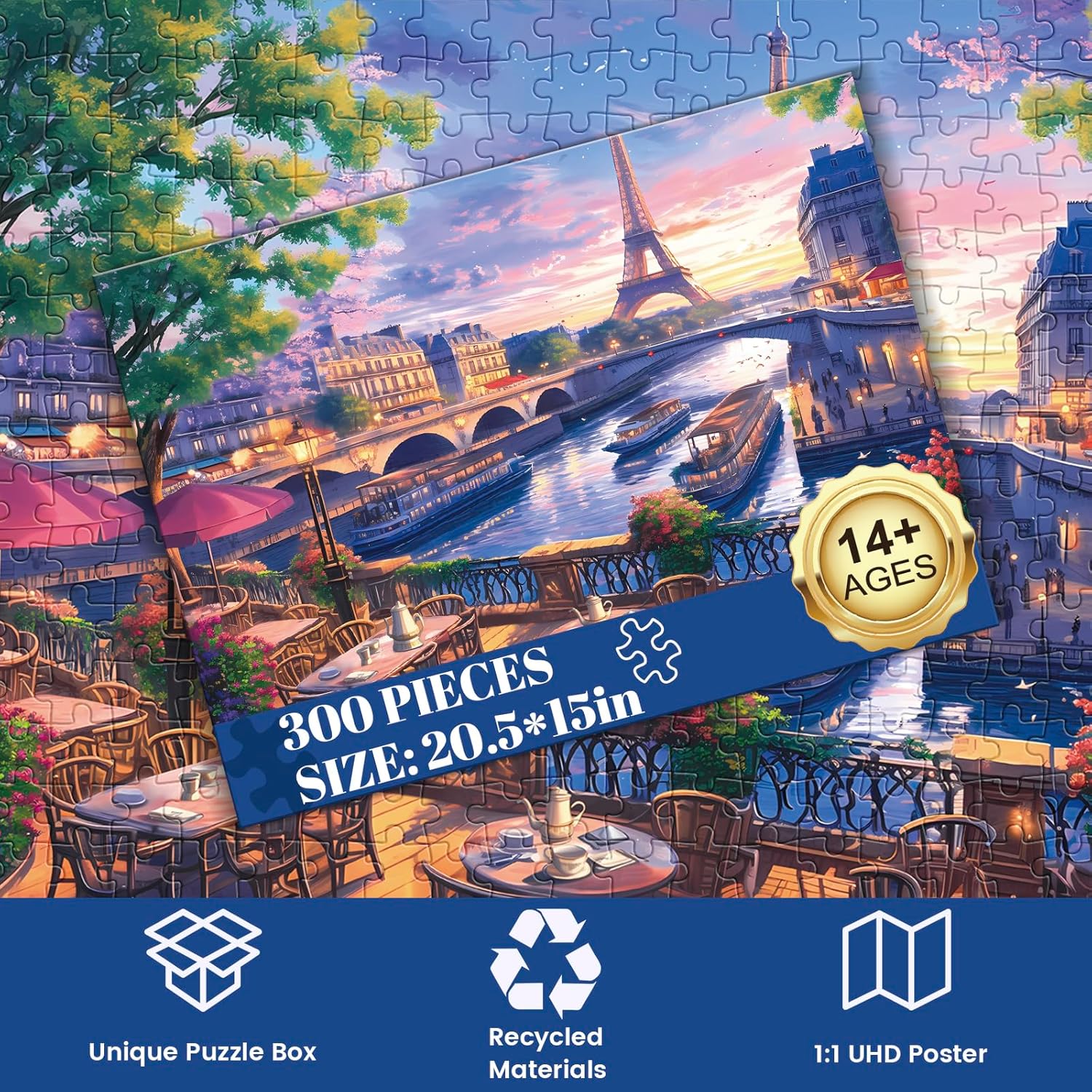 300 Piece Puzzle for Adults-Blooming Paris | Recycled Cardboar Jigsaw Puzzles 300 Pieces | Challenging Family Activity Great Gift Idea for Family Friends | Difficult Puzzles Size 20.5X 15 inches