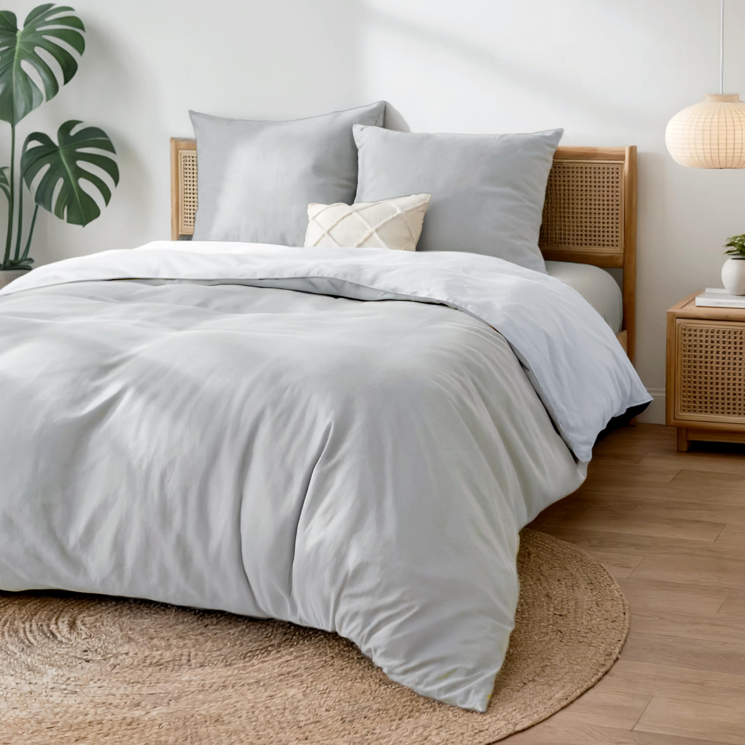Dreamzie Copripiumino Matrimoniale Cotone Percalle - Set 3 Pezzi - Copripiumino 220x240 e 2 Federe 65x65 cm - Grigio Chiaro - Certificato Oeko-Tex