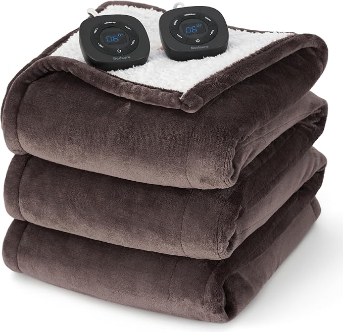 Bedsure Electric Blanket King Size - Dual Control Heated Blanket Queen, Fast Heating with 10 Time Settings & 10 Heat Settings, Warm Gift for Grandma (100x90 inches, Olive Green)