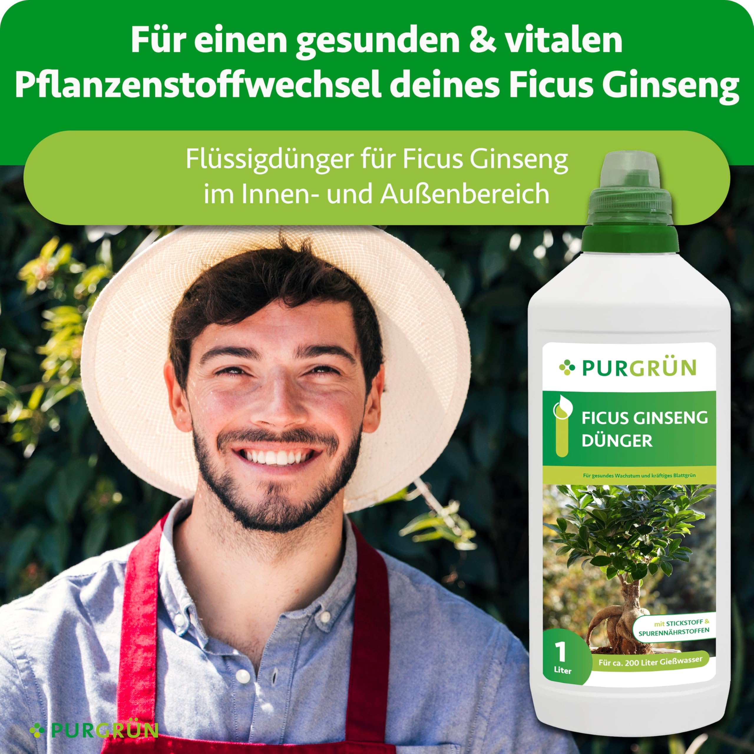 Ficus-Ginseng-Dünger 1 Liter – Fördert gesundes, dichtes Wachstum – Premium-Dünger mit Spurennährstoffen – Stärkt die Widerstandskraft mit Kalium – Konzentrat für 200 Liter Gießwasser