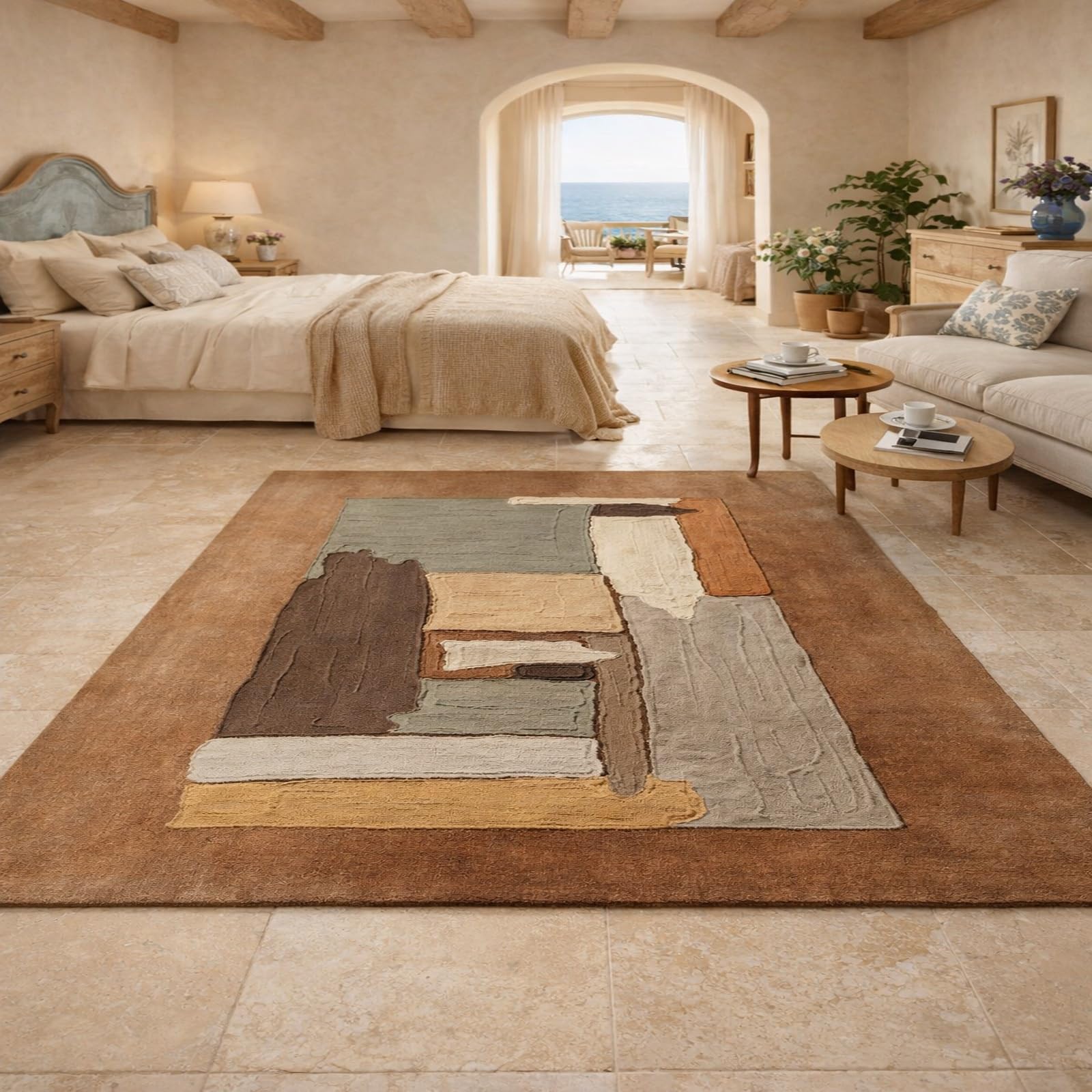 Tapis de salon géométrique 200x280 cm en tons neutres et bruns