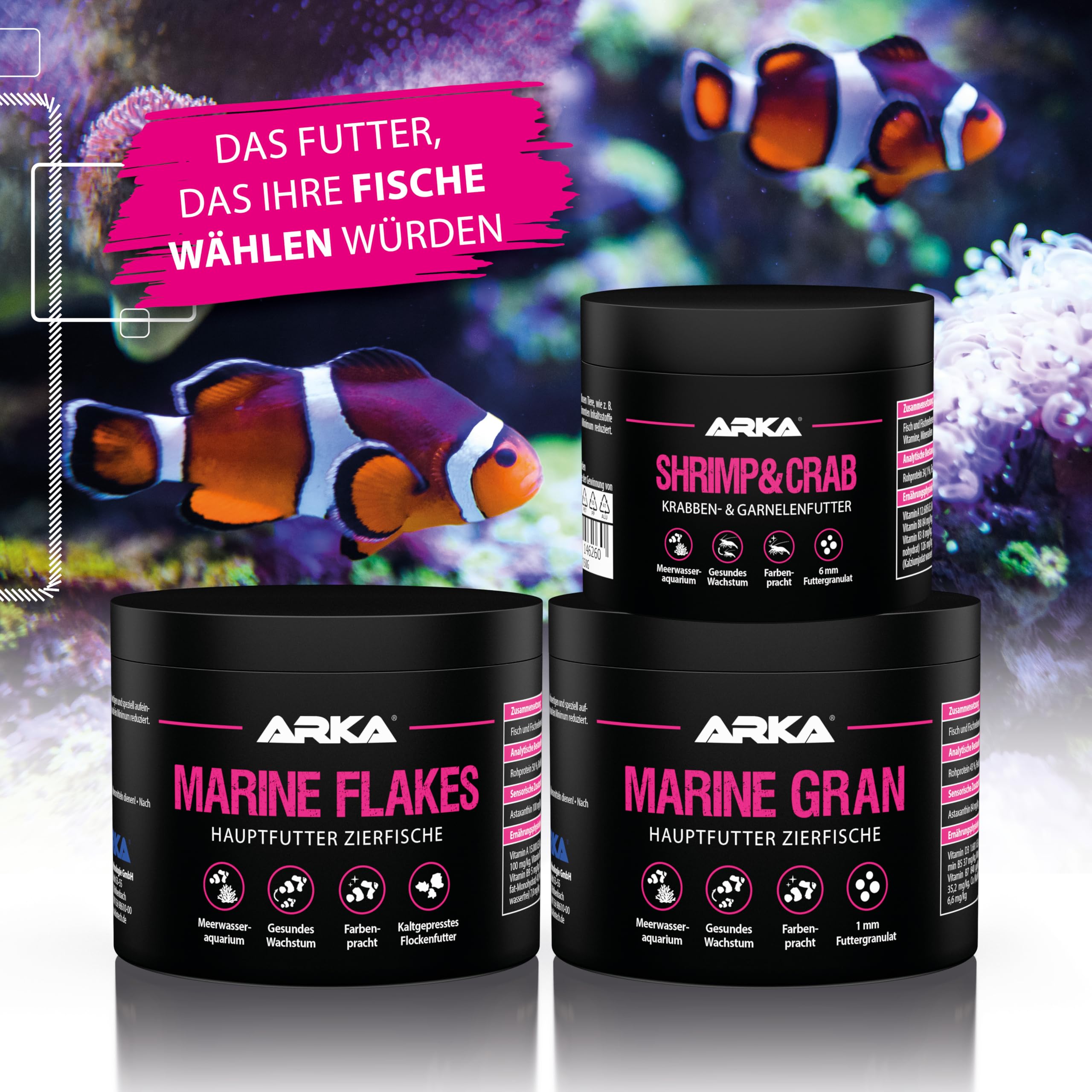 Meerwasserfische Granulat 1000 ml / 550 g – kaltgepresstes Soft-Granulat als Hauptfutter – für Farbenpracht, Wachstum & Vitalität – ARKA Marine Gran