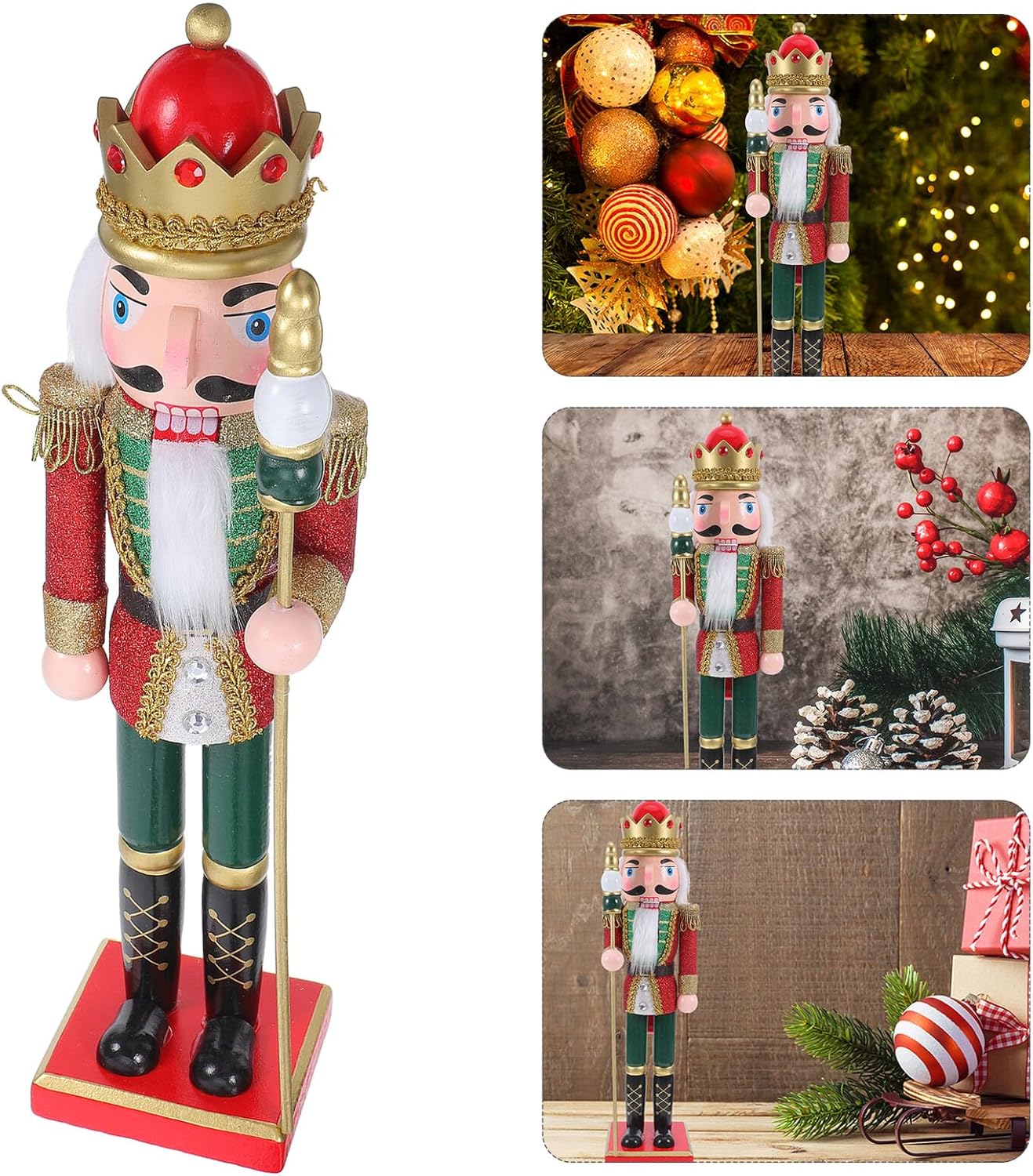 KICHOUSE Christmas Nutcracker Doll Figurine 38cm Pink Glitter Wooden Nutcracker Christmas Decor Traditional Holiday Tabletop Centerpiece for Home Seasonal Decoration
