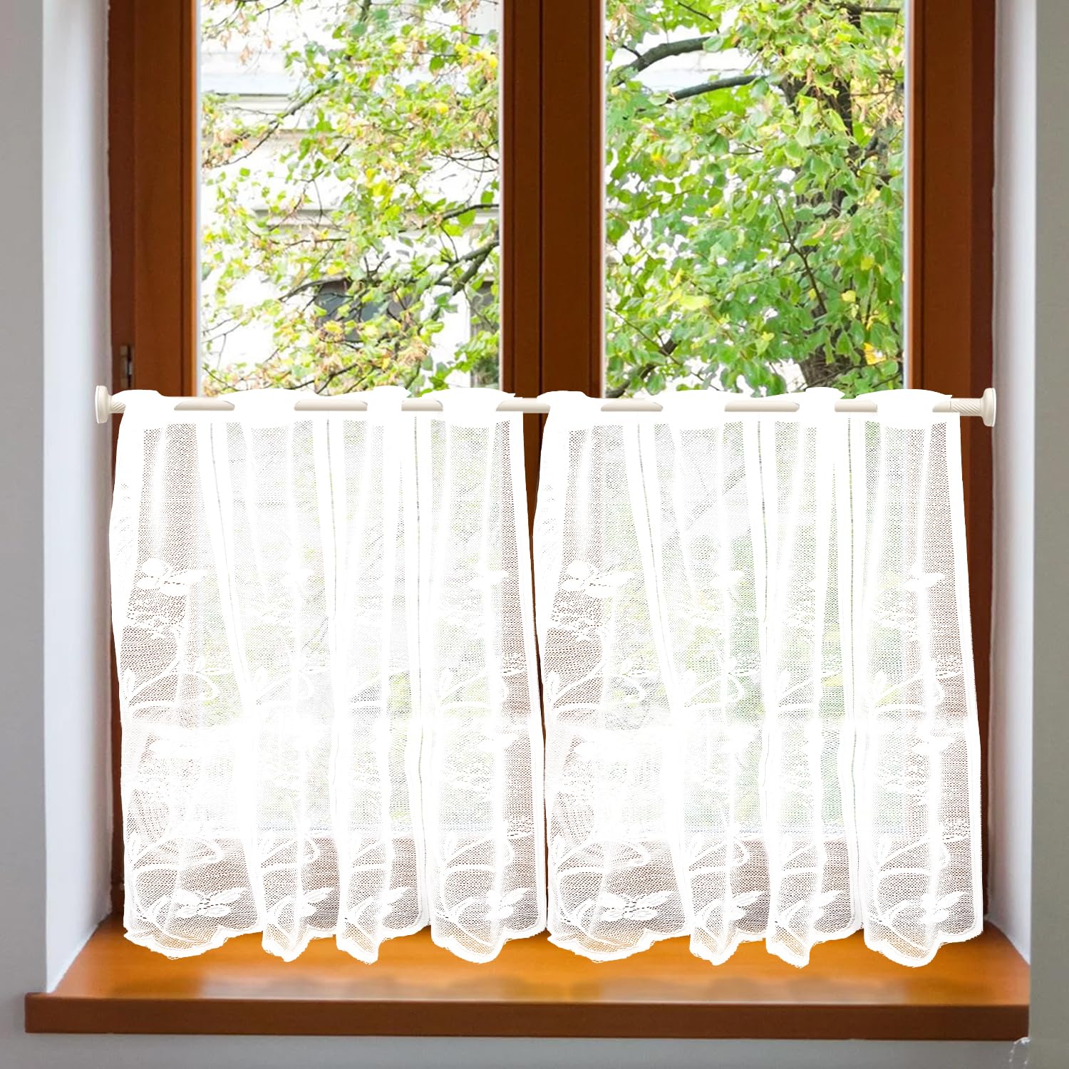 ZOLGINAH Visillo Cocina con Delicados Patrones de Mariposas y Flores,Cortinas Cocina Modernas con Ojales,Blanco Semitransparente Visillos Cortos para Ventanas Salon Dormitorio (60x90cm(BxH),2 Piezas)