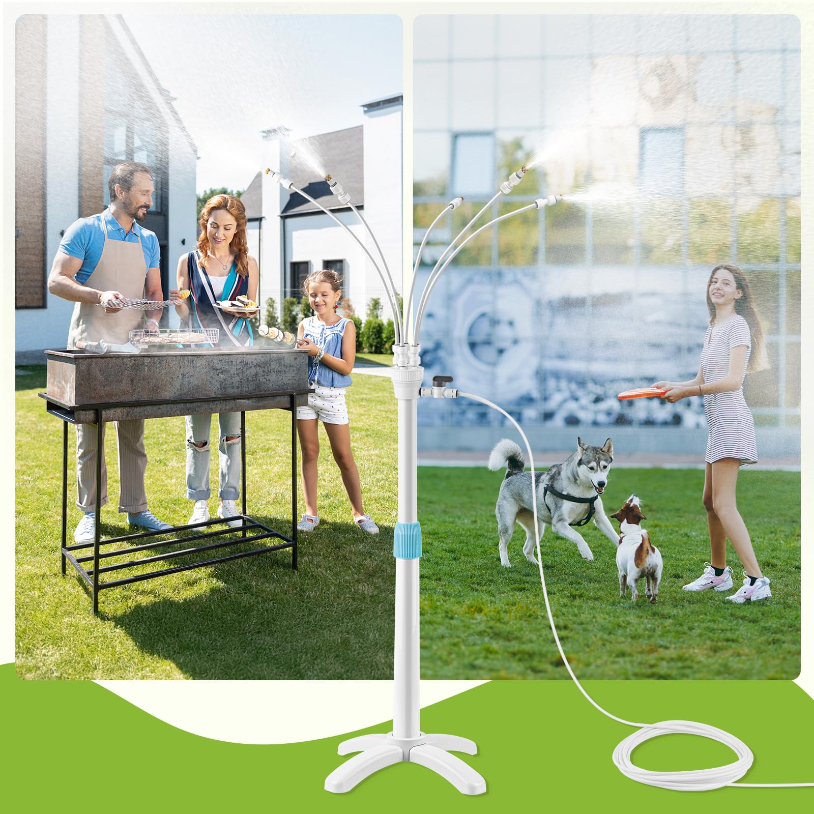 Landrip Brumisateur Extérieur sur Pied, 116CM Réglable Brumisateur Terrasse, 360° Système de Refroidissement pour Terrasse Jardin Piscine Animaux