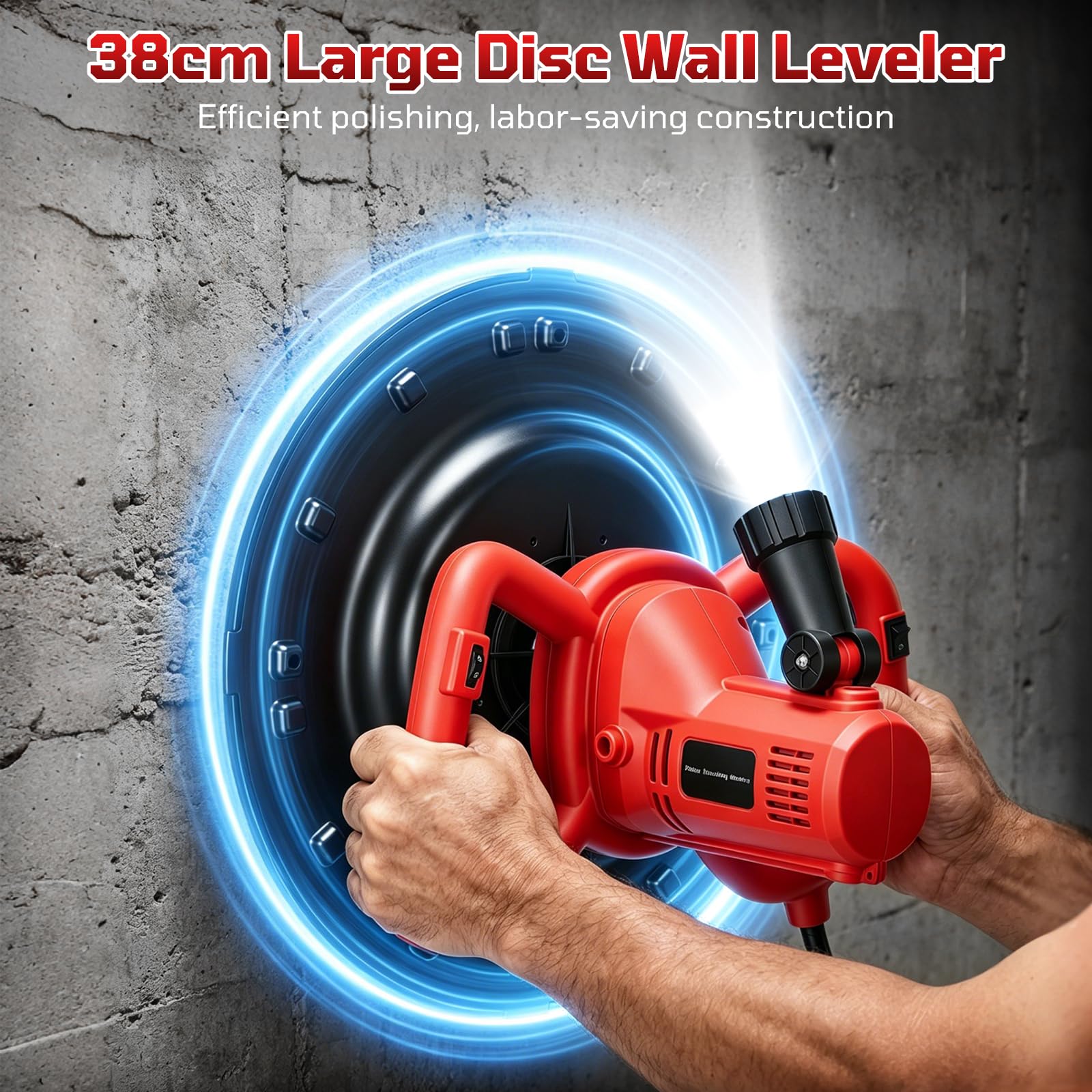 Levigatrice Per Intonaco, 2 In 1 Betoniera 1680W Elettrica Levigatrice con Asta Telescopica Per Muri 6 Velocità Mola Ø380 mm Illuminazione LED Malta Cementizia Per Calcestruzzo Frattazzo Intonacatrice