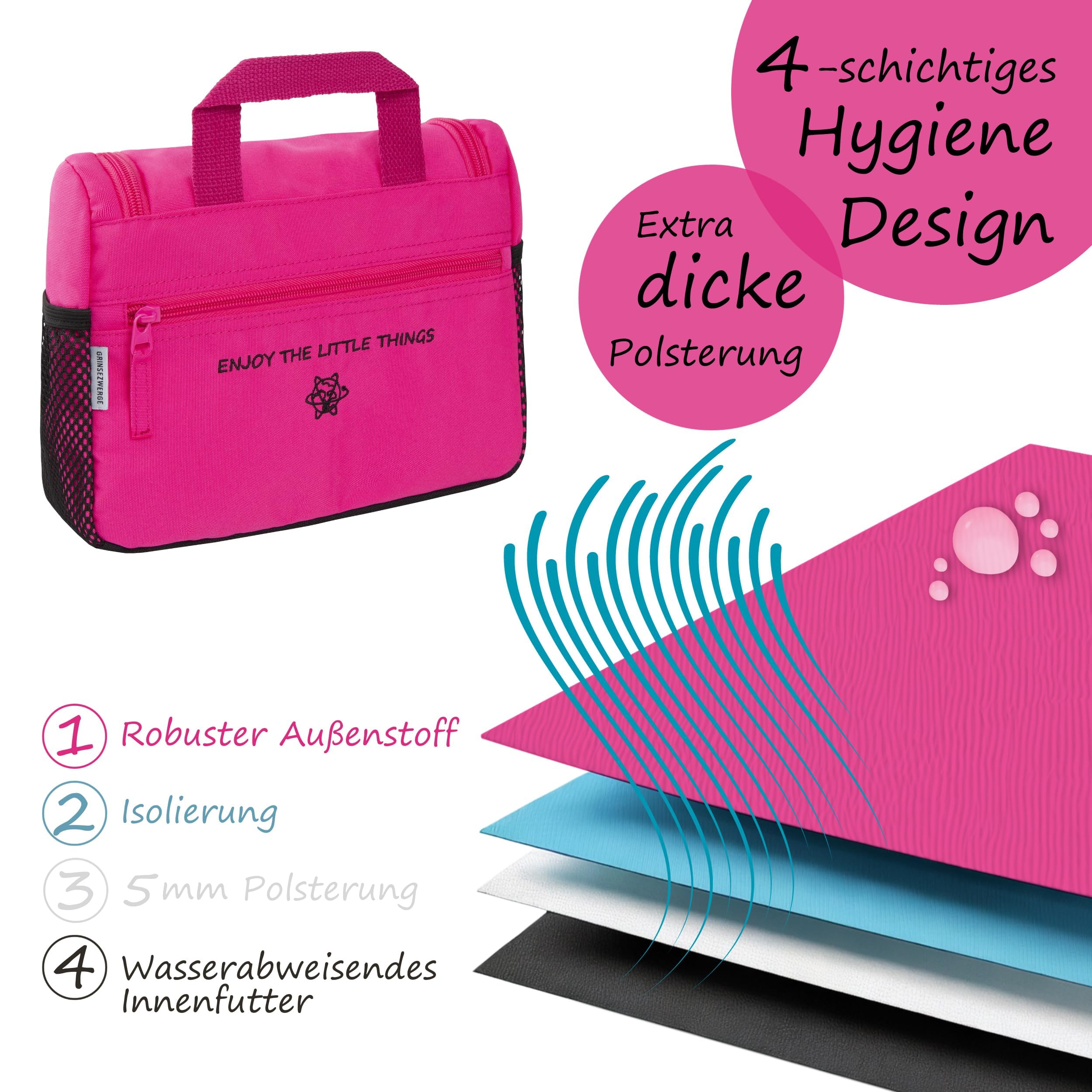GRINSEZWERGE Kulturtasche für Kinder und Erwachsene - 12 Motive | Reise Kulturbeutel für Damen und Herren | Kosmetiktasche zum Aufhängen | Waschbeutel Waschtasche Reisetasche für Jungen und Mädchen
