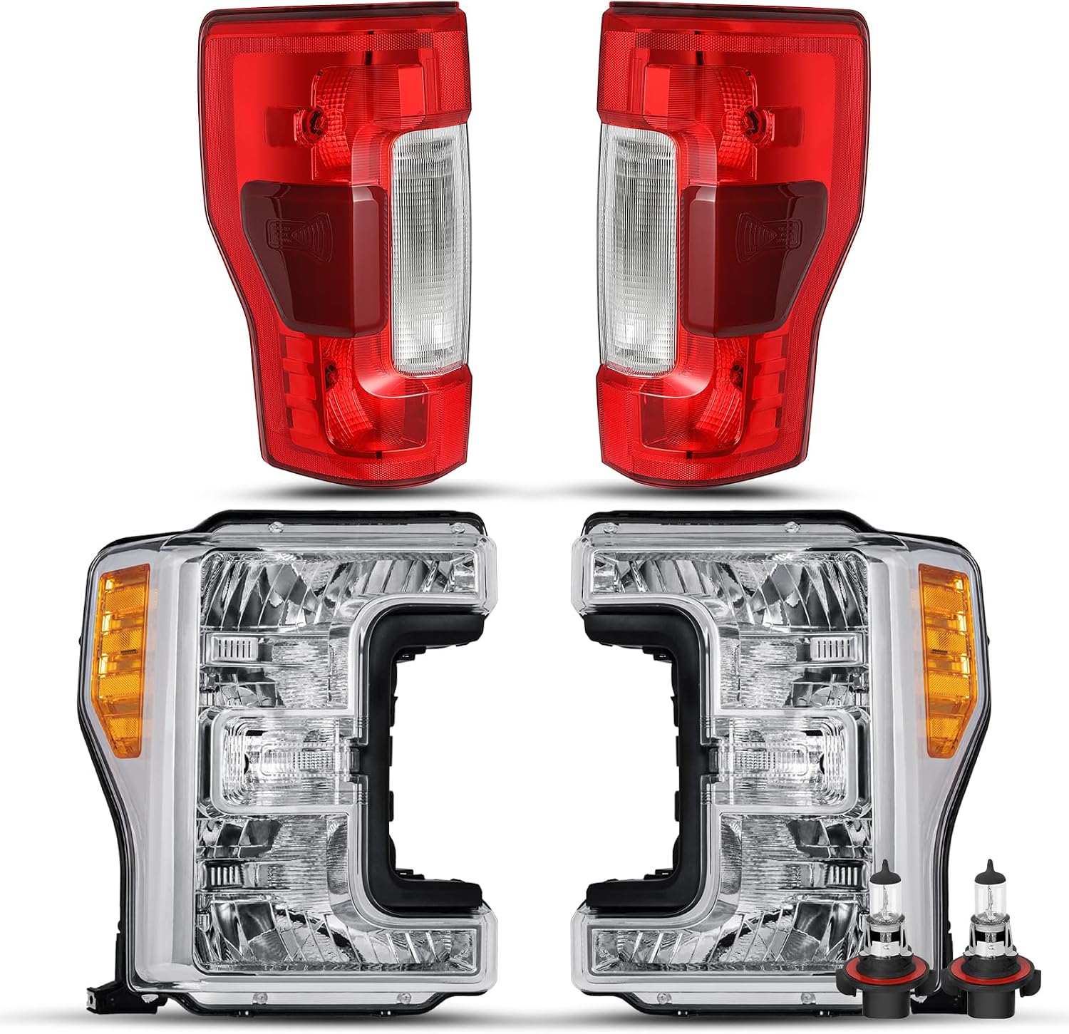 JSBOYAT Headlight Assembly & Fog Lights Replacement [Halogen Type] w/Dual Beam Bulbs Fit for 17-19 Ford F250 F350 F450 F550 Super Duty Headlamp Fog Lamp Passenger & Driver Side