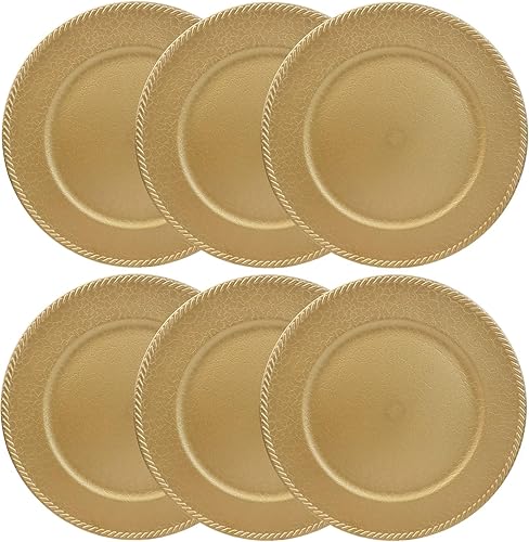 Omuriko Gold Chargers - Juego de 6 platos decorativos de plástico con acabado agrietado para cena, mesa, vacaciones, Acción de Gracias, Navidad disponible en Yaxa Peru
