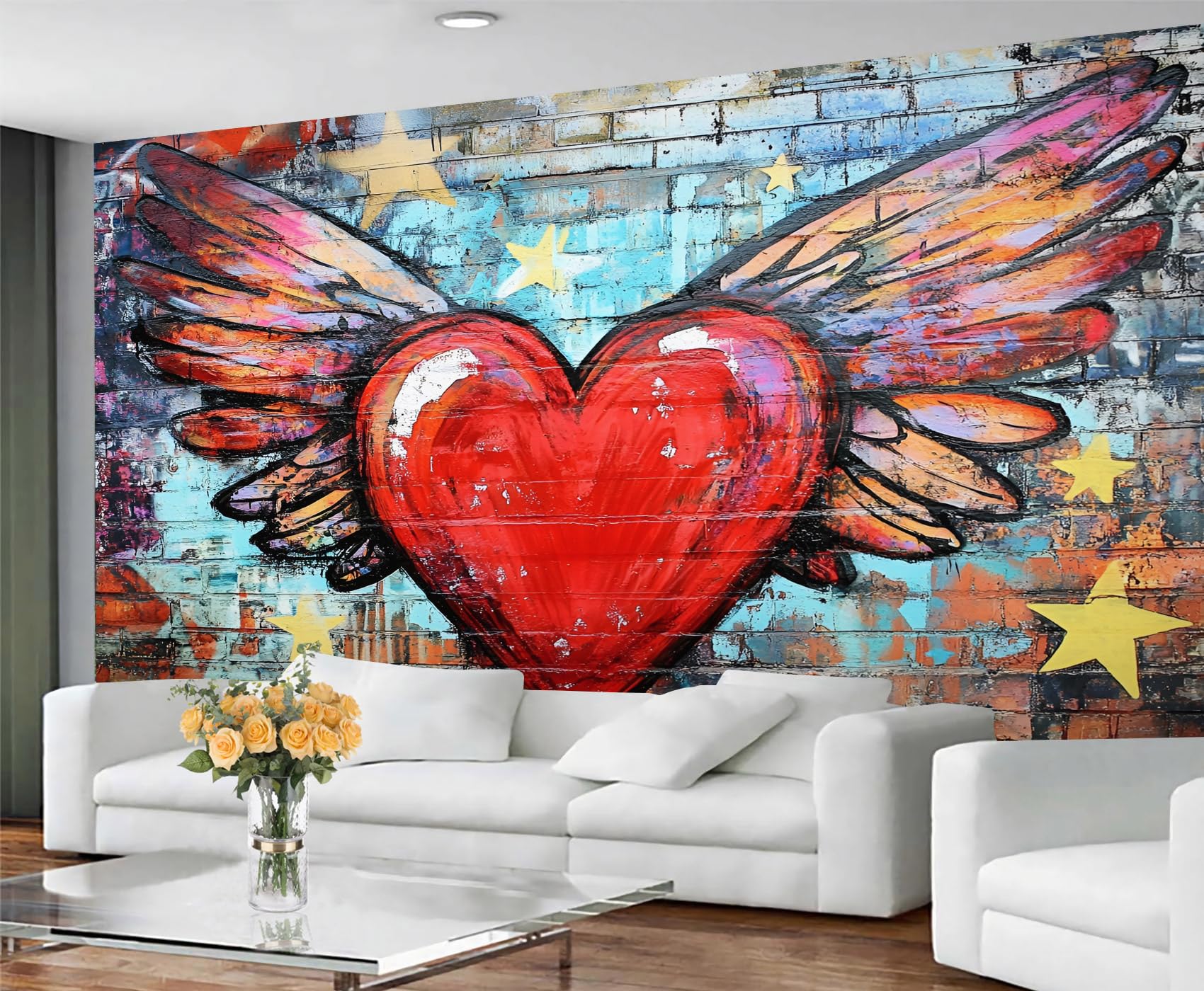 GIVLWF Street Graffiti Wallpaper for Bedroom Hip Hop Pop Living Room Wallpaper Brick Graffiti Mural Wall Paper Non Self Adhesive Wall Murals & Home Decor