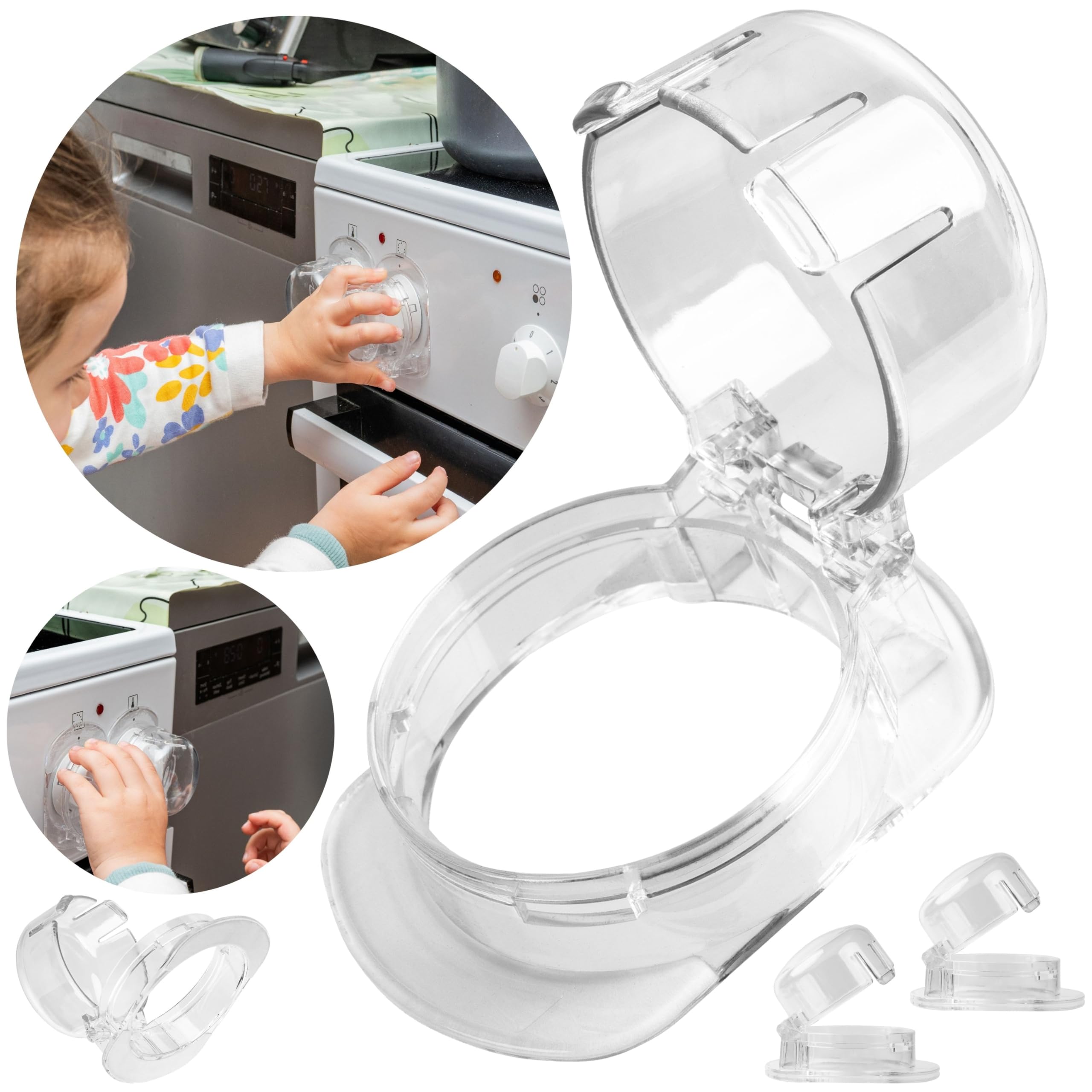 Herdsicherung Drehknöpfe, 3 Pack, in Transparent, für Bedienknöpfe mit max. Ø 47 x 37 mm, min. 57 mm Knopf Abstand, Herdknöpfe Babysicherung, Herdschutz Bedienknopf Kinder, Baby Ofenknopf Sicherung
