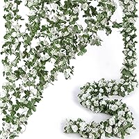 PONKING 8 Pack 8.2ft Artificial Rose Garland Vines with Green Leaves - Fake Hanging Roses for Wedding Arch, Party, Home, Birthday Decor, Spring White