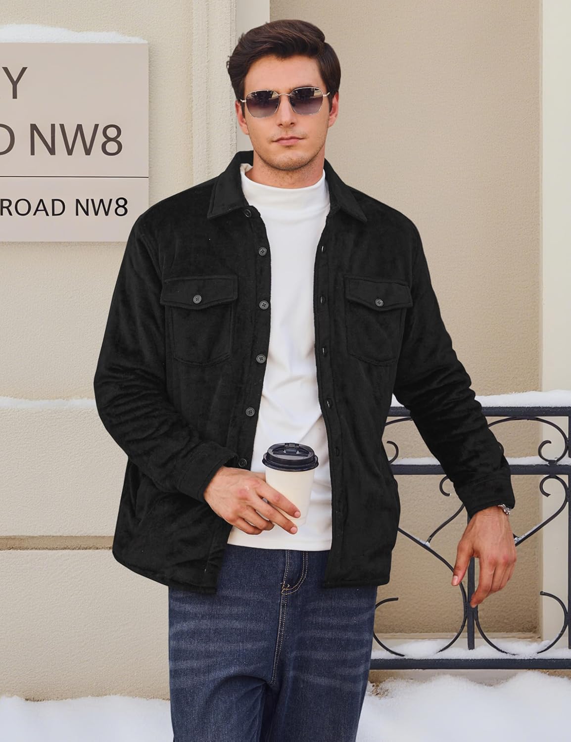 MAGCOMSEN Mens Flannel Shirt Jacket Fleece Lined Thick Long Sleeve Coat Winter Warm Plaid Shacket Jackets with 5 Pockets - Image 3