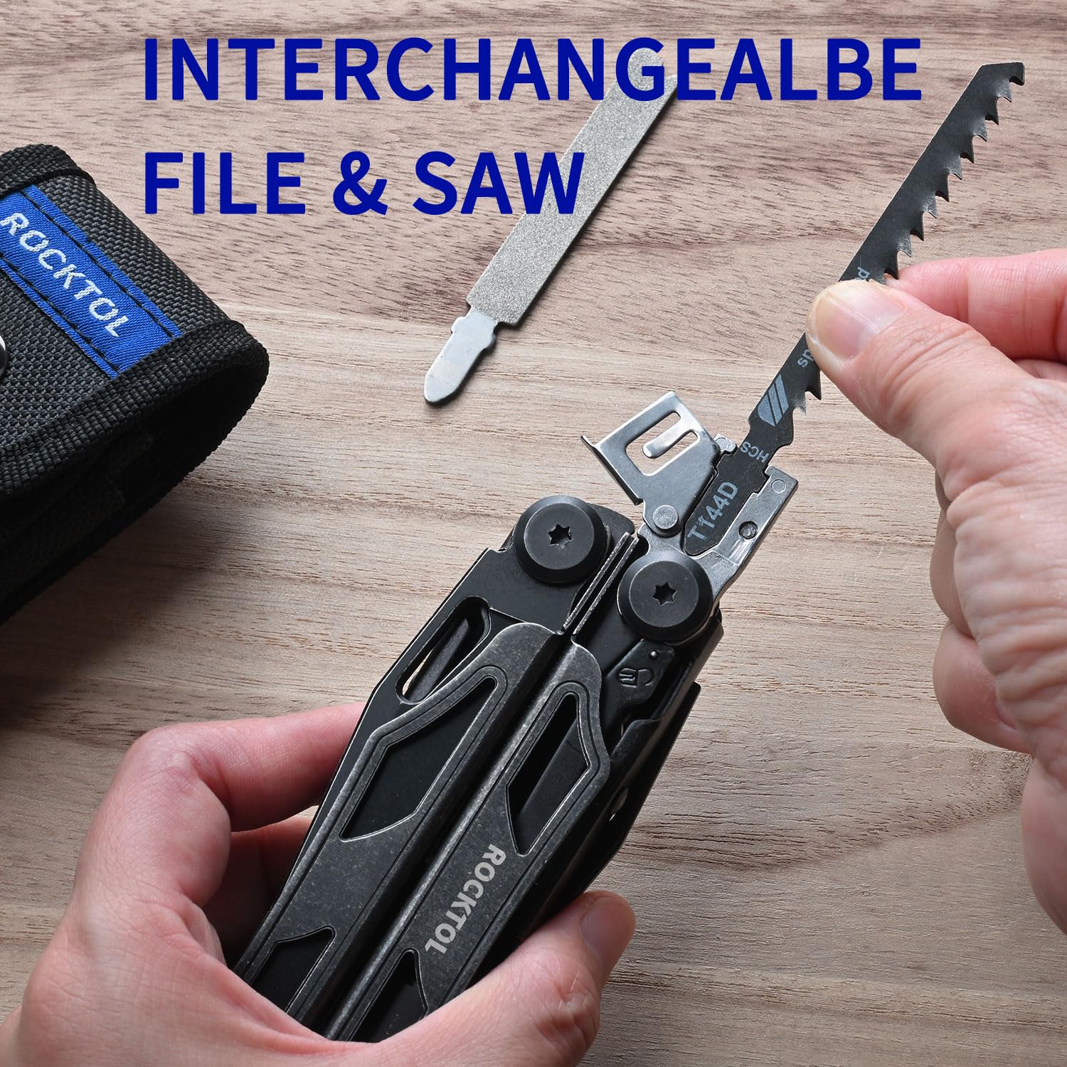 ROCKTOL Multitool, lame VG-10, outil multifonction 29 en 1 avec pinces, couteau à fil et scie remplaçables, ensemble d'outils multifonctions en acier inoxydable robuste et gaine en nylon pour outil de