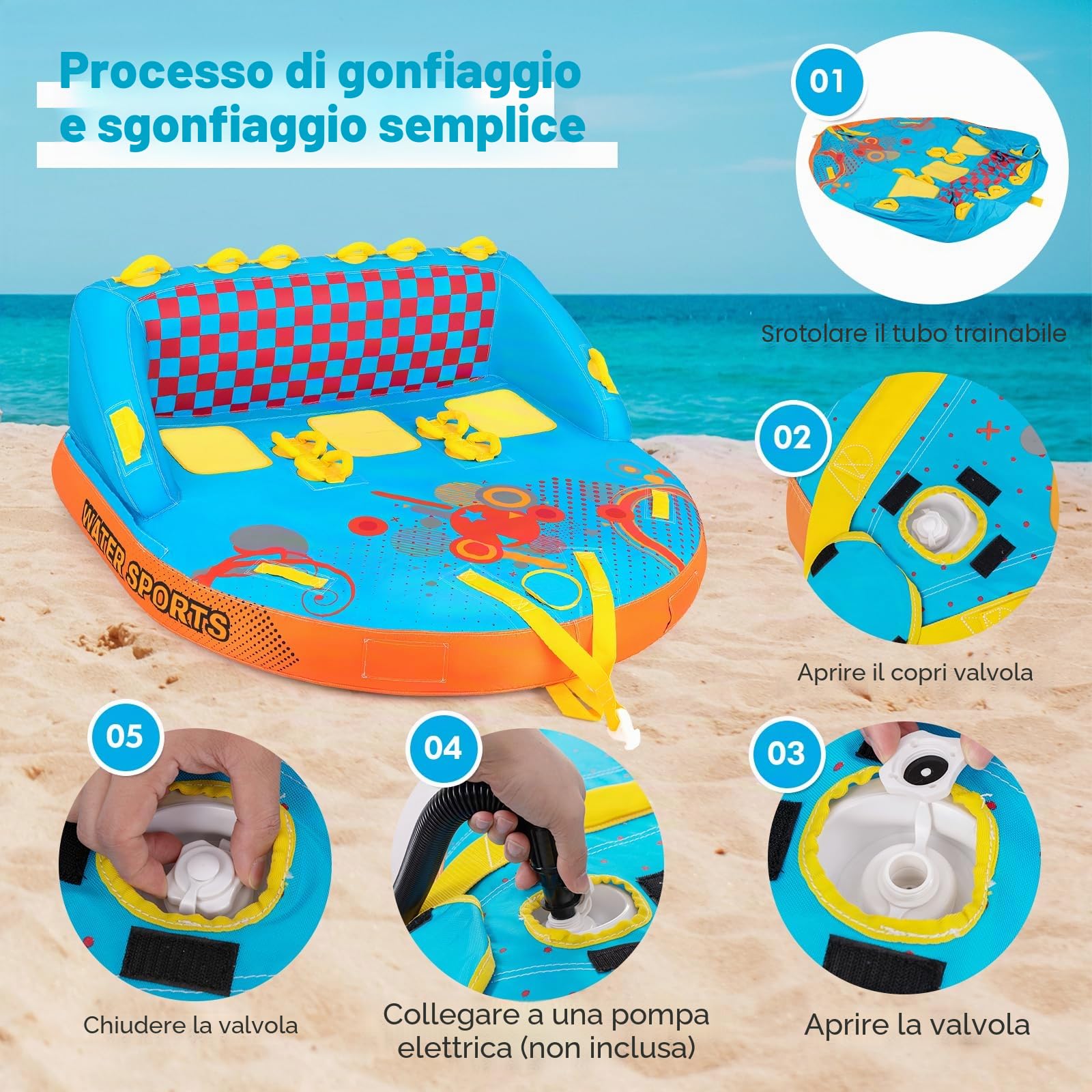 HOMASIS Boa barca gonfiabile in nylon per 3 persone carico 300 kg, galleggiante trainato gonfiabile con rimorchio copertura per nautica da diporto, 193 x 189 x 82 cm