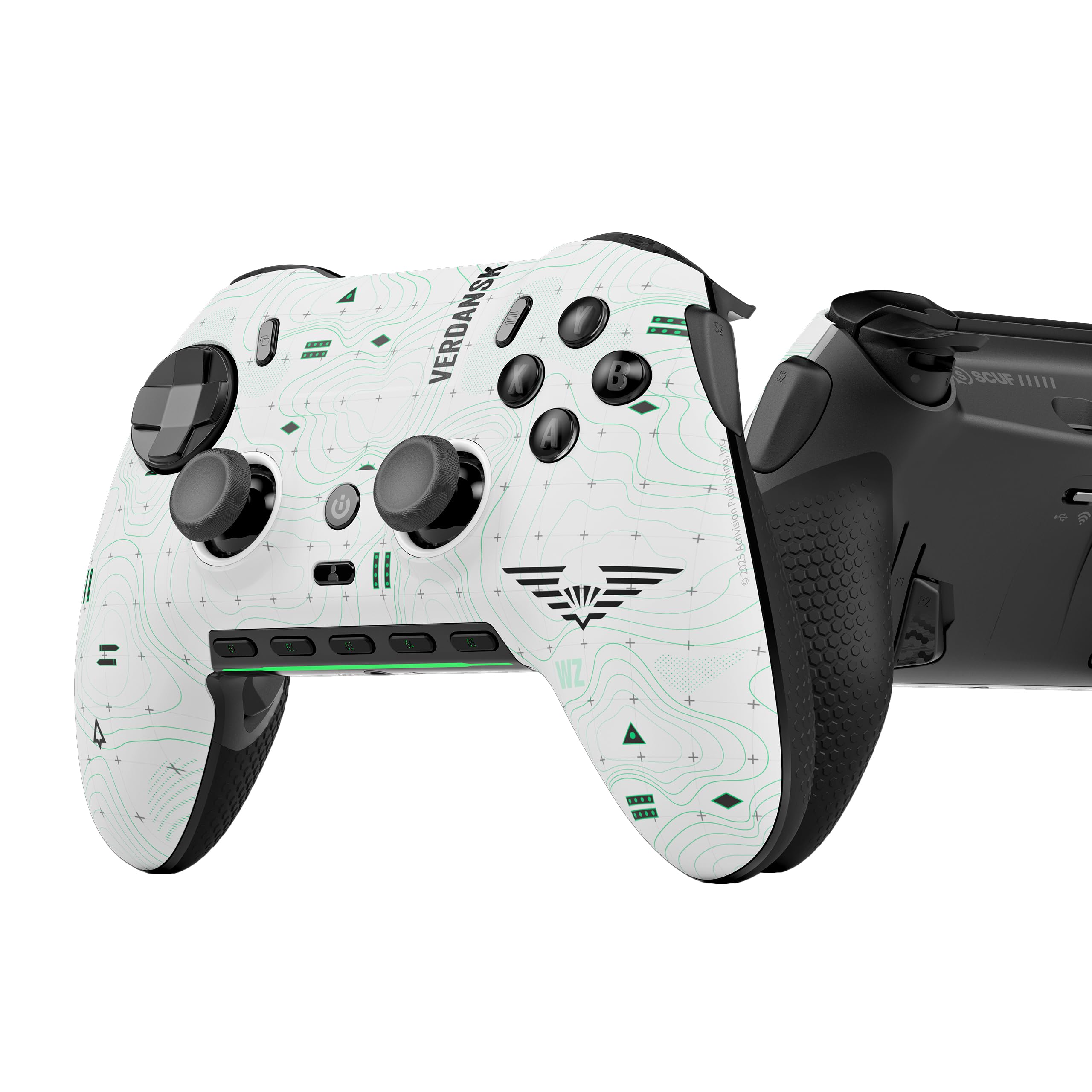 SCUF ENVISION Pro V1 (2023) COD Warzone Lumière Manette de Jeu PC Sans Fil - Cinq Touches G-Keys Amovibles - Pagaies Arrière Amovibles - Compatible iCUE - Blanc