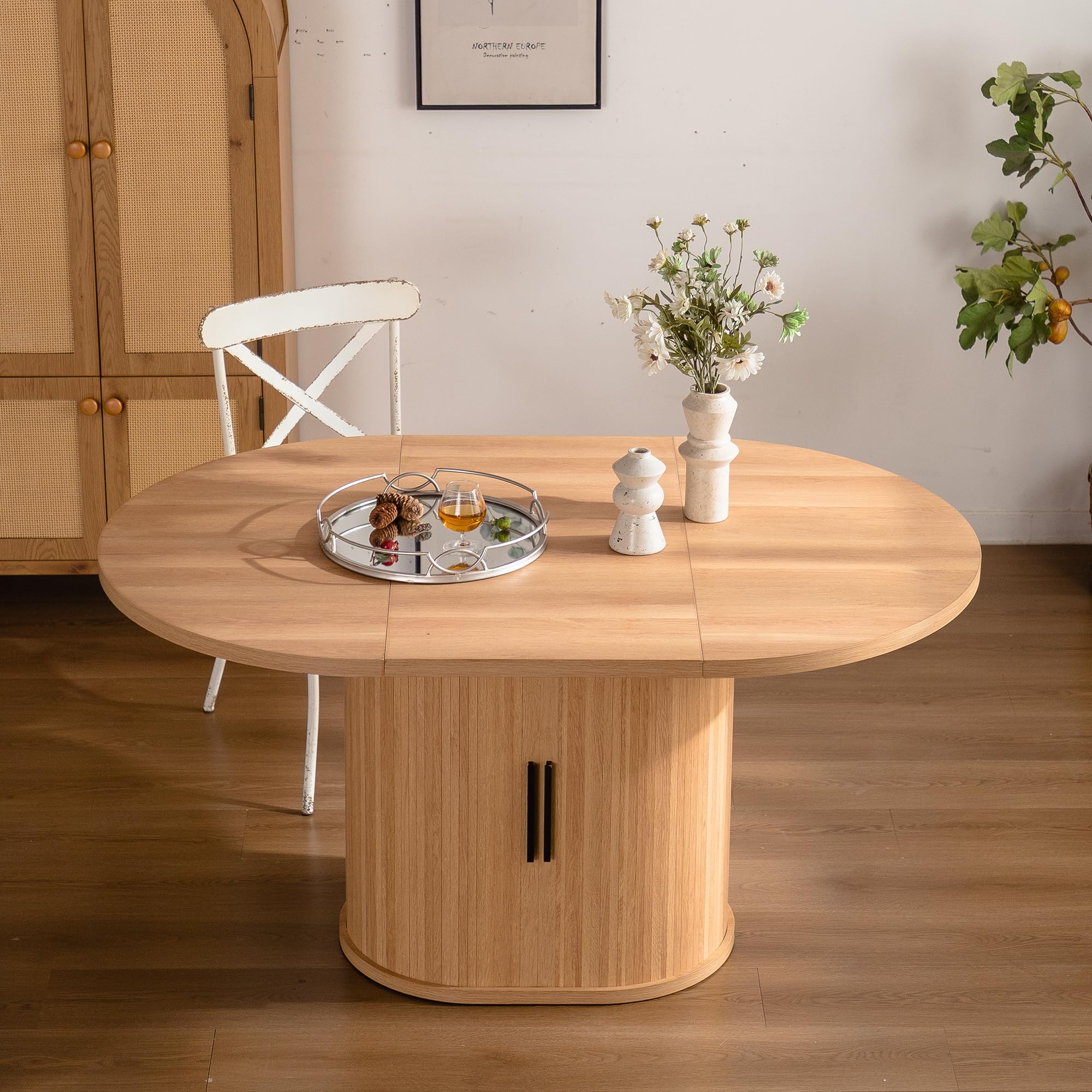 Amazon.com - 59 Inch Oval Dining Table with Storage for 4-6