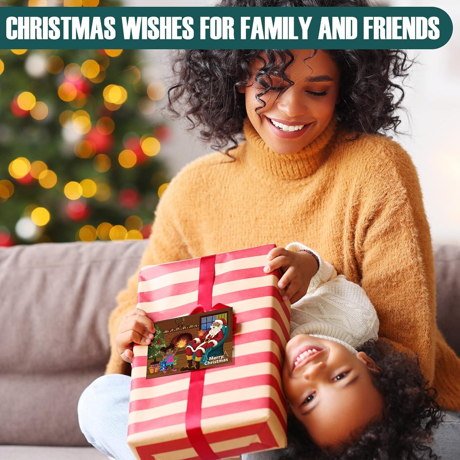 Woanger 36 Pcs African American Christmas Cards Black Christmas Greeting Cards with Envelopes 3.5 x 4.7 Inches Assorted Black Santa Bulk in 9 Styles for Holiday - Image 7