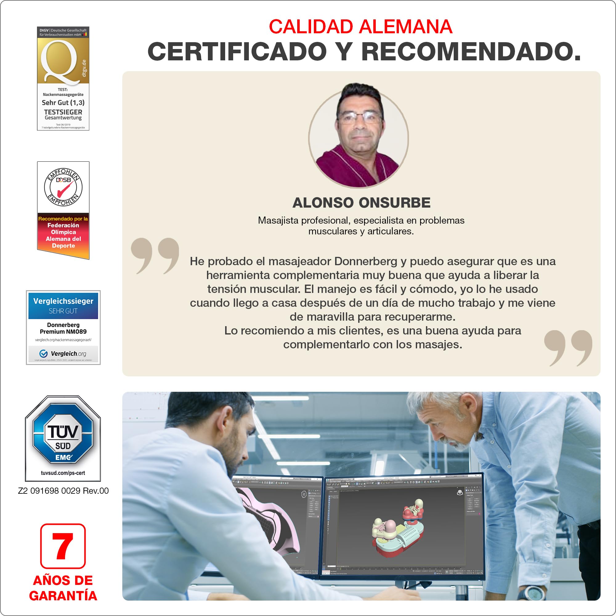 Donnerberg® Masajeador Cervical y Espalda Manual | Masajeador Cuello | 7 años de garantía | Masajeador Muscular | Calor Infrarrojo | Calidad Alemana