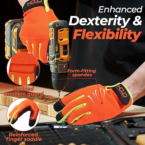 Miniatura 3 de HANDLANDY Guantes de trabajo para hombre y mujer, guantes de trabajo de mecánicos de uso general con pantalla táctil, guantes de trabajo flexibles