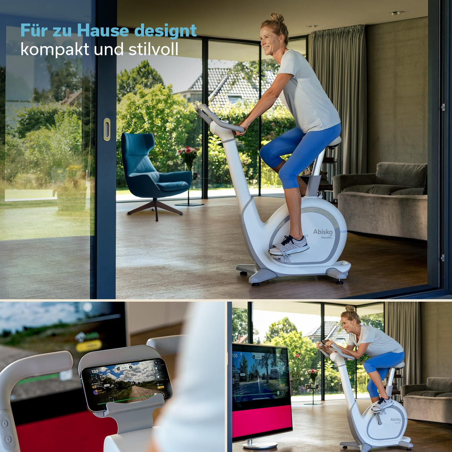 Skandika Ergometer Abisko Weltneuheit | Premium EMS-Widerstand, Smarter Heimtrainer App Steuerung, Automatische Lenker & Satteleinstellung, 36 Widerstandsstufen | Fahrrad Hometrainer für Zuhause