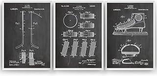 Magic Posters Ice Hockey Patent Prints - Set Of 3 - Vintage Poster Wall Art Posters Gifts For Men Women Room Skating Skater Blueprint Sports Decor - Frame Not Included