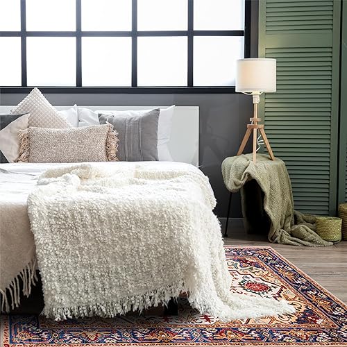 Miniatura 4 de YOEGE Alfombra bohemia de 4 x 6 pies, lavable, antideslizante, alfombra suave para sala de estar, dormitorio, cocina, comedor, azul marinorojo