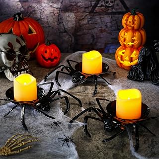 3 Pcs Extra Large Halloween Spider Candle Holders Spooky Table Centerpiece 9.5 Inch Vintage Black Spider Dish Tea Light Candle Holders Candy Bowl for Halloween Party Home Decor