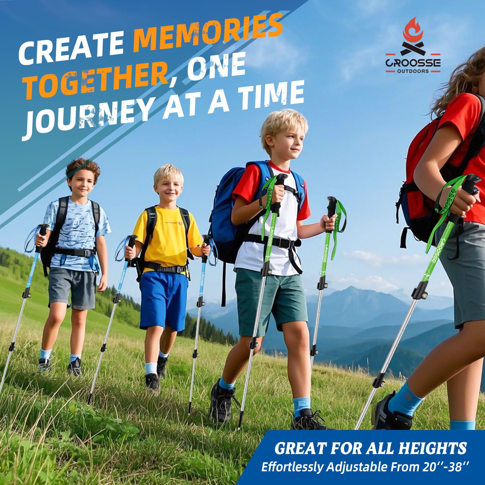 Kinder Trekkingstöcke aus Aluminium, Leichte Teleskopische Wanderstöcke mit Schnellverschluss, Höhenverstellbar für Jungen und Mädchen, Ideal für Wandern, Camping und Nordic Walking