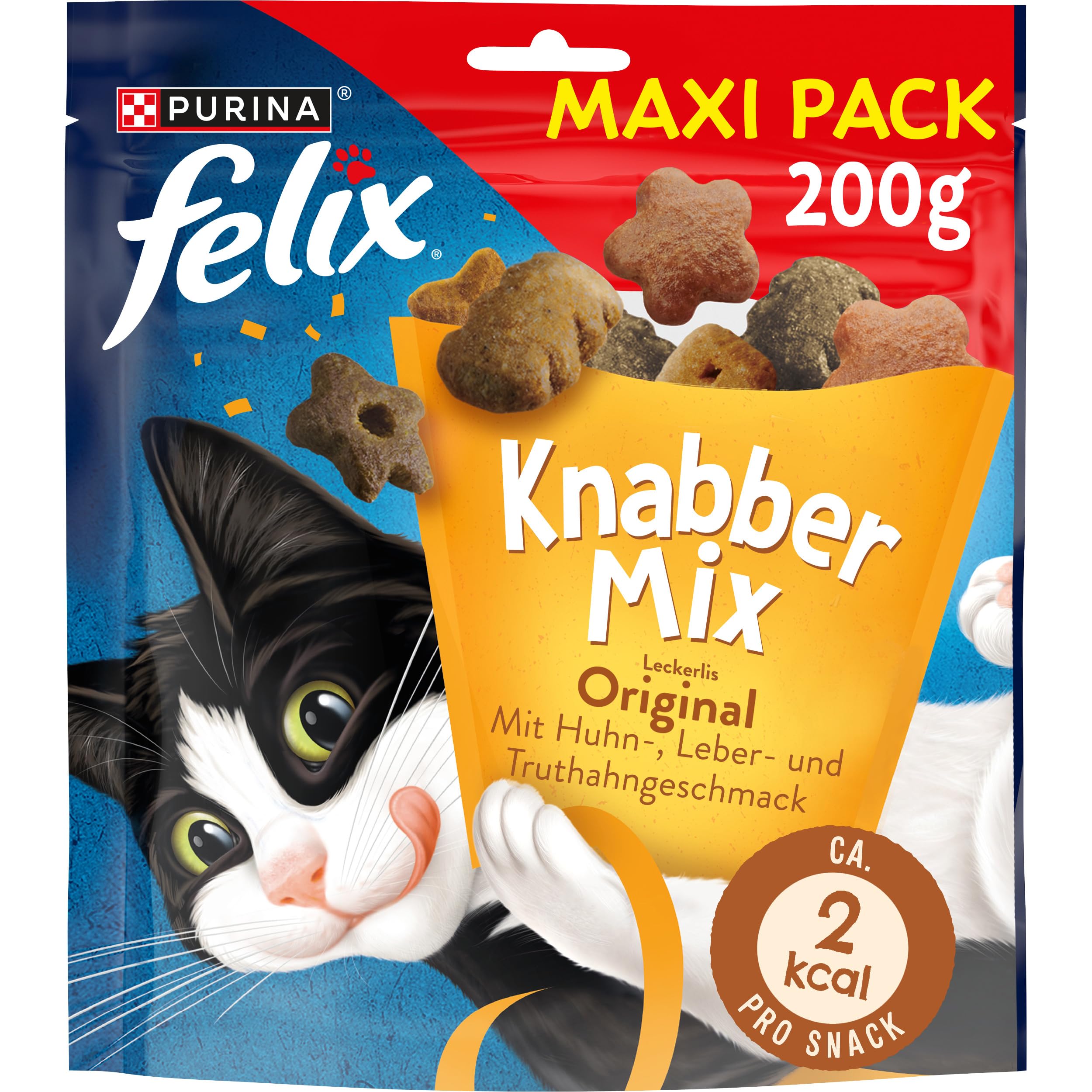 Felix KnabberMix Original Katzensnack, Knusper-Leckerlie mit 3 Geschmacksrichtungen, 1er Pack (1x200g)