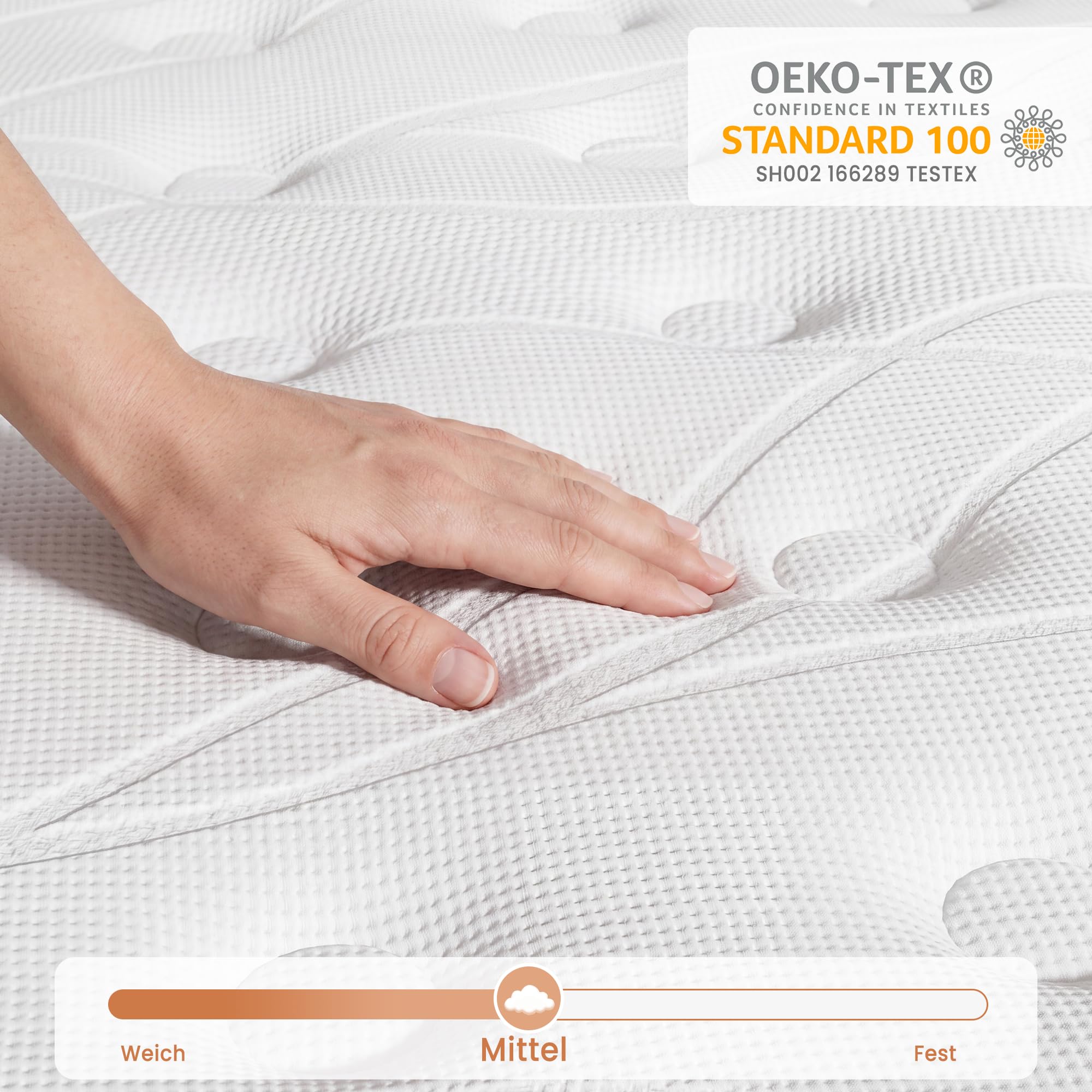 TeQsli 9-Zonen Matratze 140x200 cm H3 mittelfest 25cm Höhe, Ergonomische Taschenfederkernmatratze mit Gel Memory Schaum, Rücken- & Druckentlastung, Atmungsaktiver Bezug Öko-Tex & CertiPUR zertifiziert