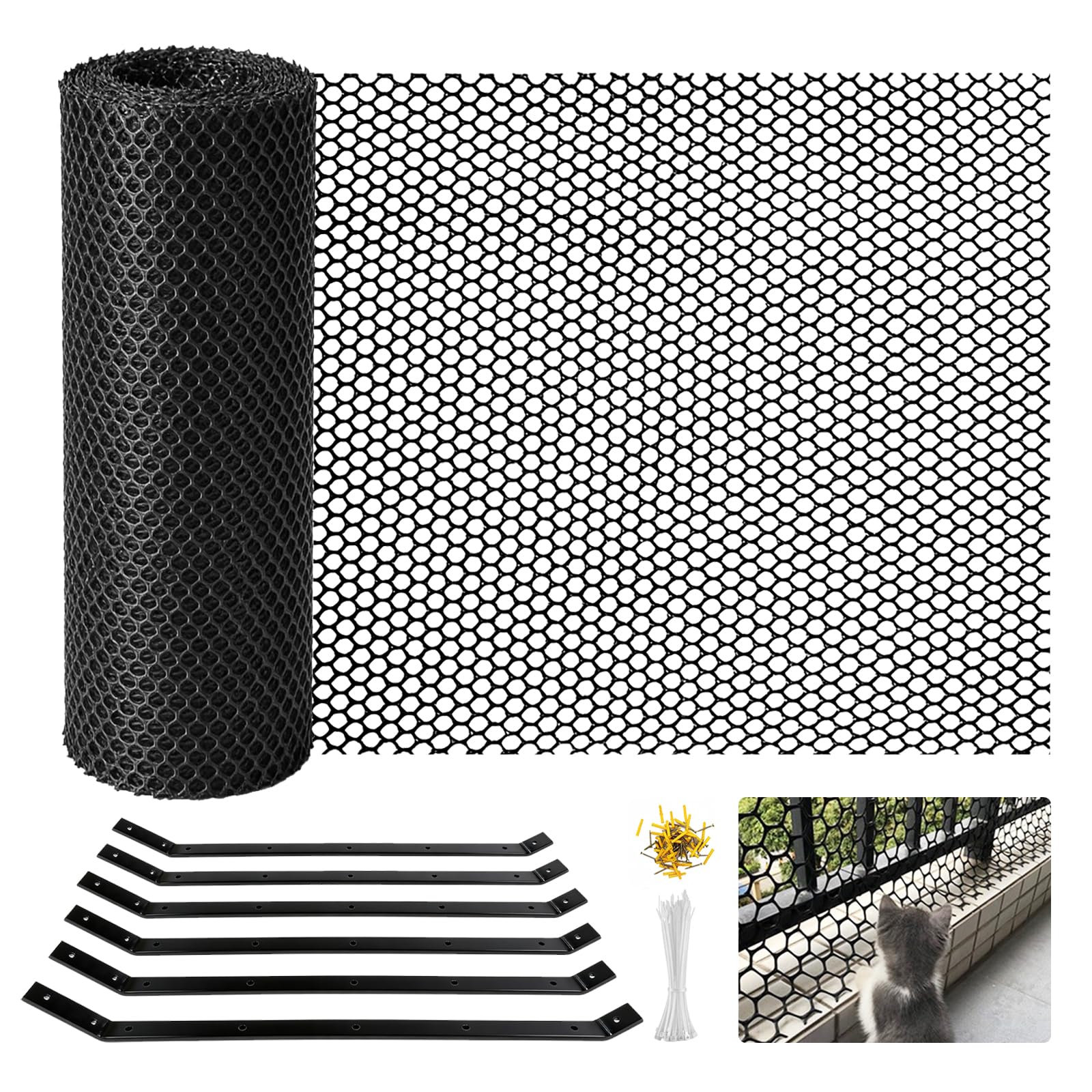 Redes Valla Anti-escalada para Gatos, Barrera Anti-trepa de Recinto Exterior Seguro para Gatos de 10 m, Valla de Malla de Jardín Resistente a Intemperie Cortable con Soportes de Pared Inoxidables