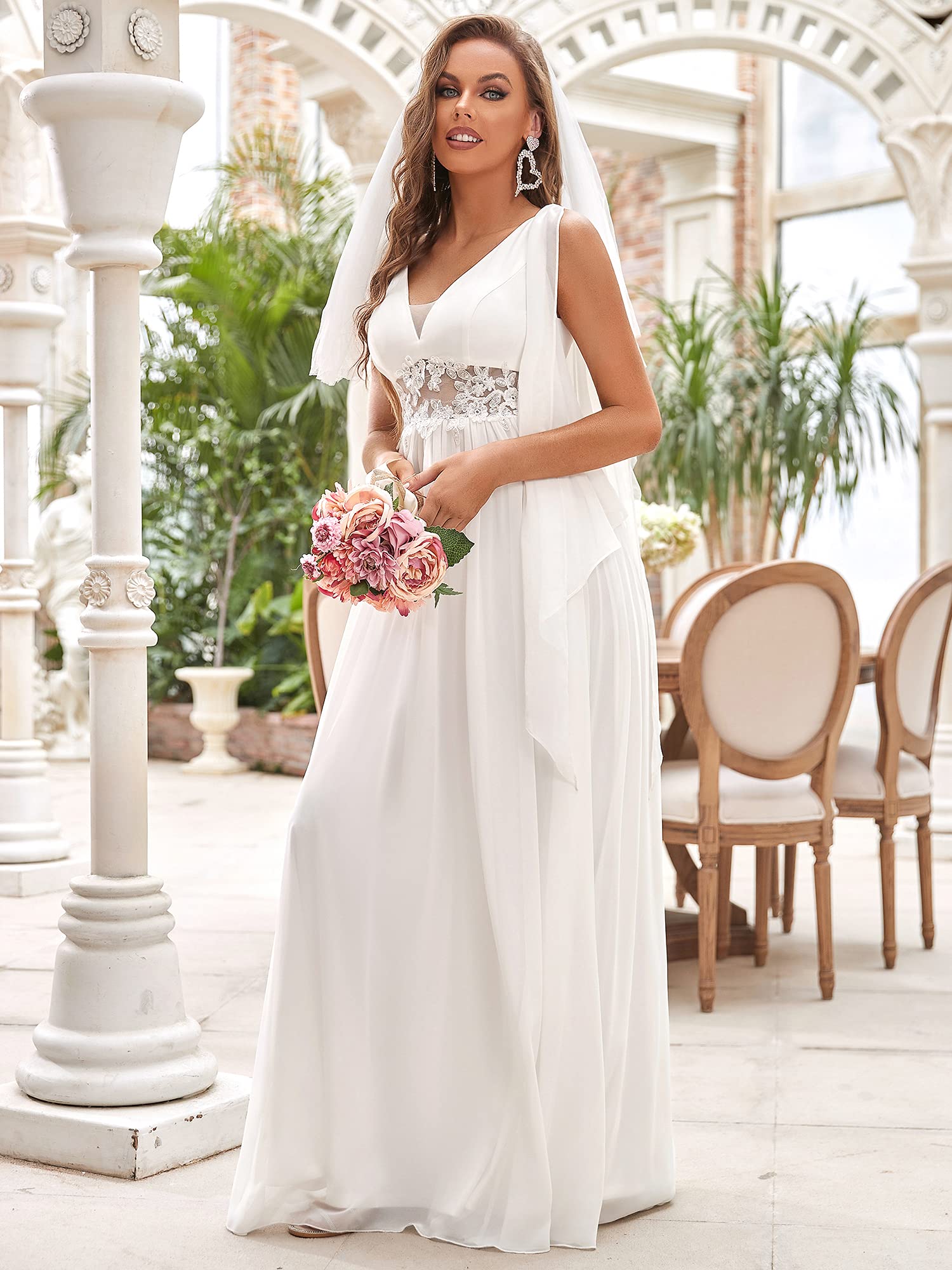 Ever-Pretty Robe de Soirée Chic Col Bateau Manches Courtes Tulle Maxi Robe évasée EE50126