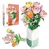 chanbrick Flowers Bouquet Building Set Tulips Camellia with Vase for Adult -1011pcs