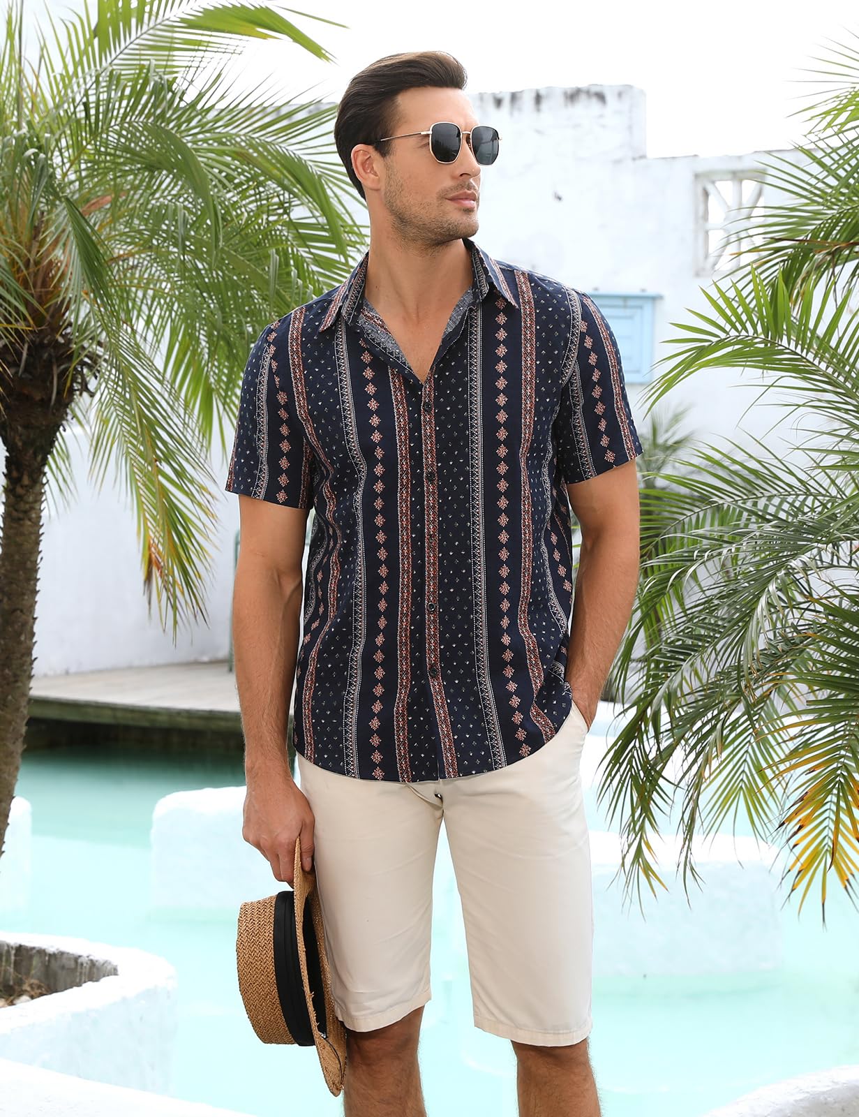 Yuson Girl Funky Camicia Hawaiana Uomo Manica Corta Design Aloha Camicie da Spiaggia con Bottoni Estiva Camicia a Fiori Casual Stampa Hawaiana Shirt Spiaggia Estate Hawaiian Camicia