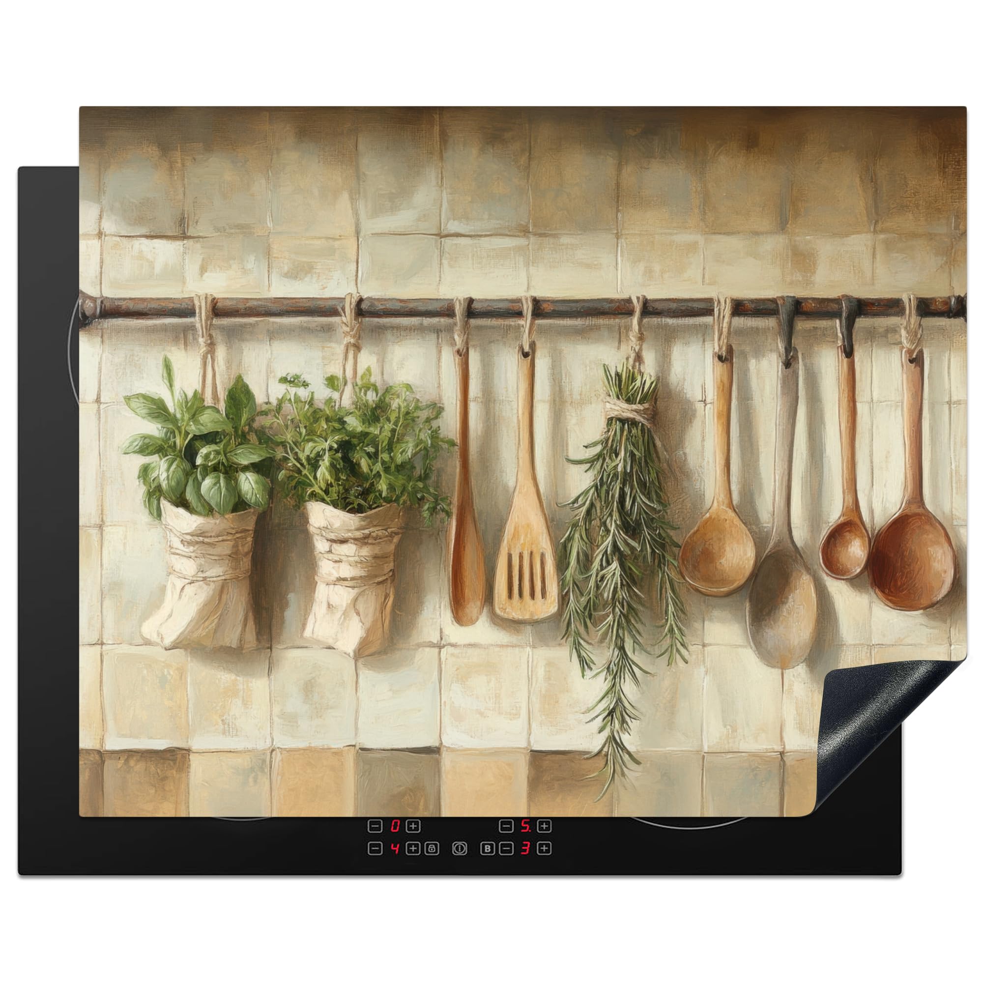 KitchenYeah© Induction Hob Cover Protector Mat 20.5"x25.6" / 65x52 cm Kitchen Universal Ceramic Covers for Electric Cookers Vinyl Wood - Kitchenware - Still Life - Tiles