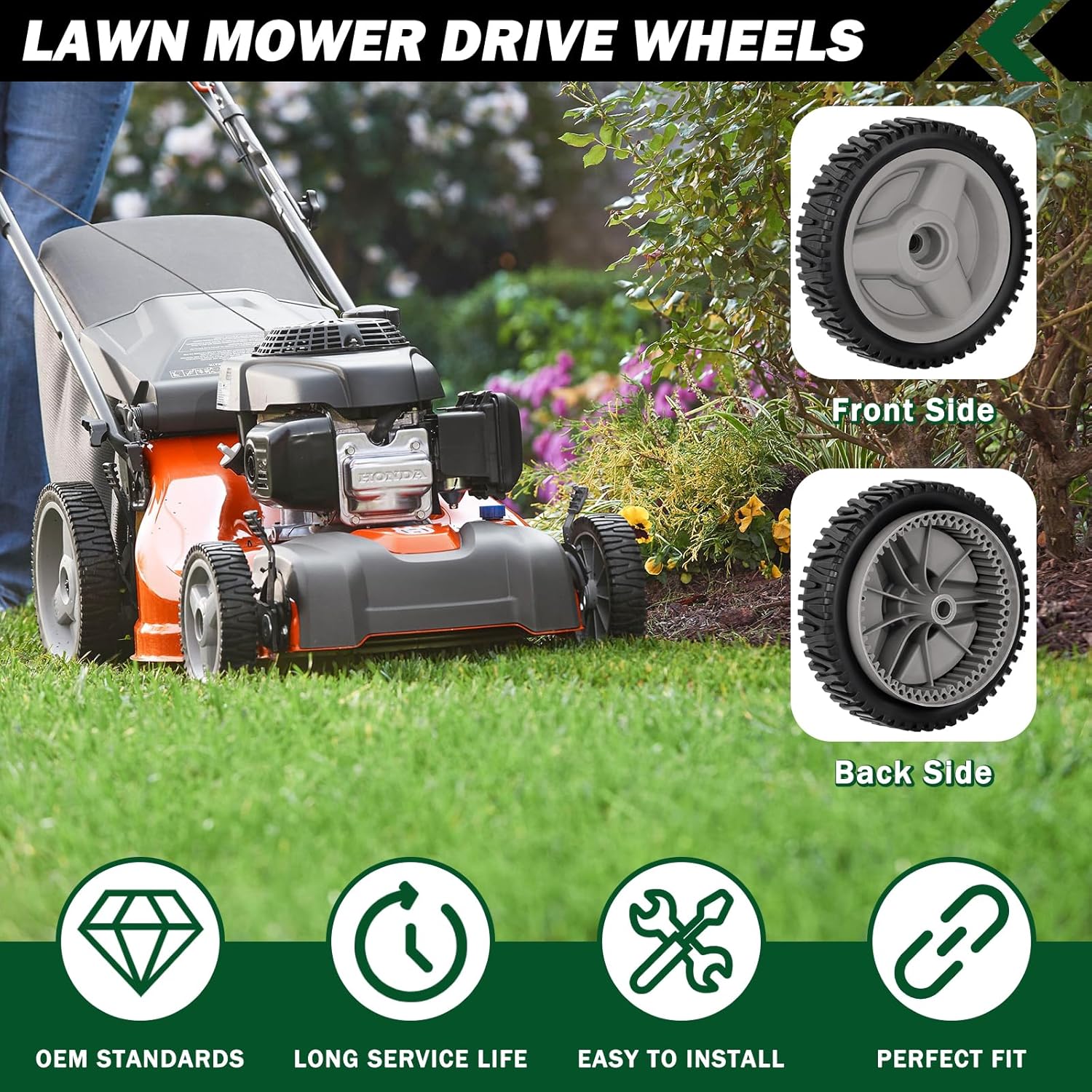 CheeMuii 532401274 Lawn Mower Wheels 2 Pcs 8" Push Mower Front Drive Wheels Replace for 401274X460 401274 532411081 Fit for HU700F Self Propelled Lawn Mower Tractor