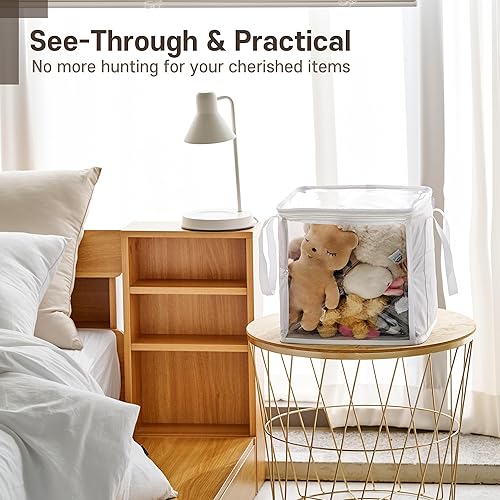 Miniatura 2 de Paquete de 2 cubos de almacenamiento de 12 pulgadas blanco  Cajas de PVC de capacidad de 27 litros con tapa transparente y asas  Durables y