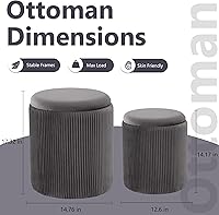 Vista 3 de Royal Windsor Juego de 2 otomanas redondas con almacenamiento, taburete de tocador con almacenamiento para dormitorio, mesa de centro otomana