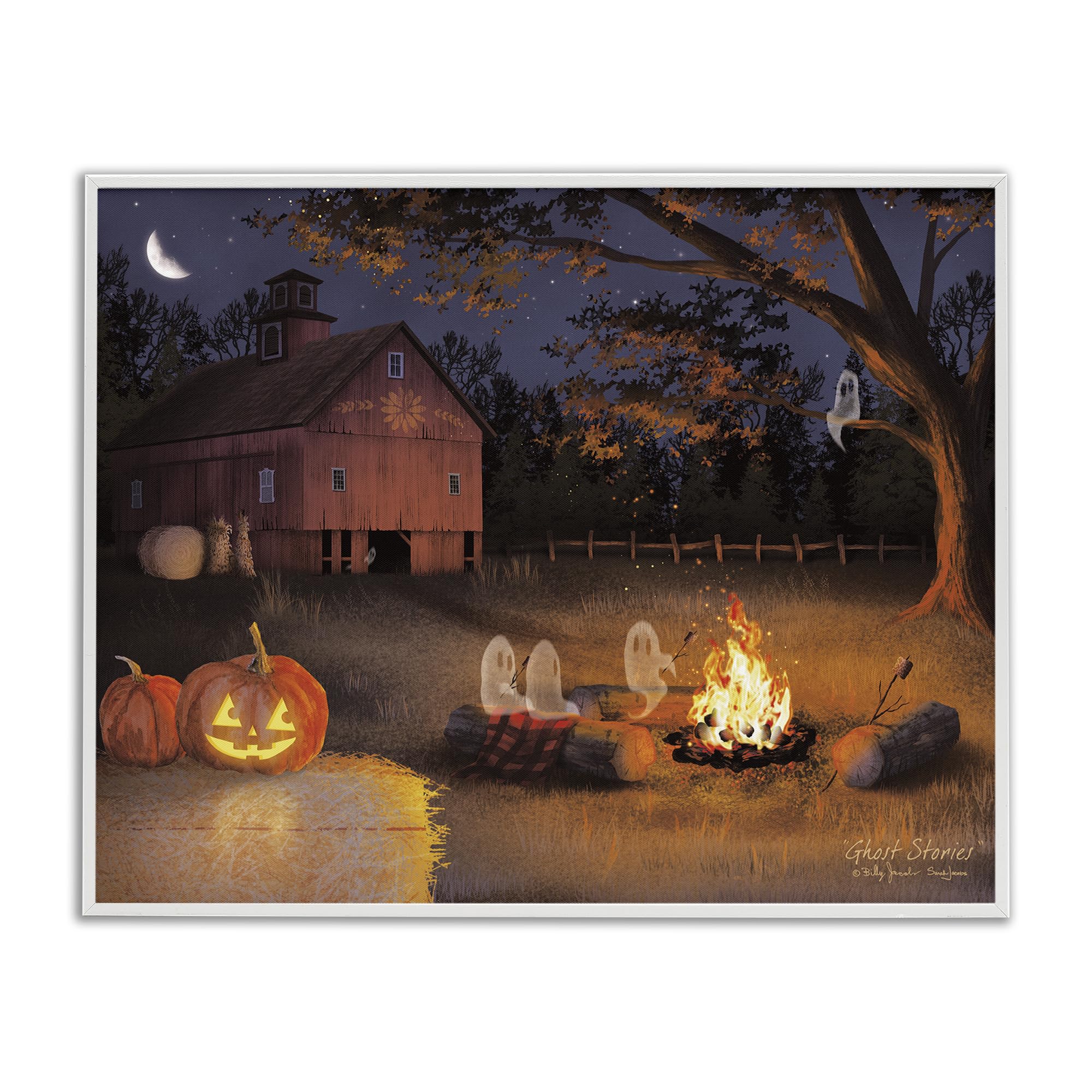 Cadre noir fantômes et feu de camp d'automne pour salon cosy