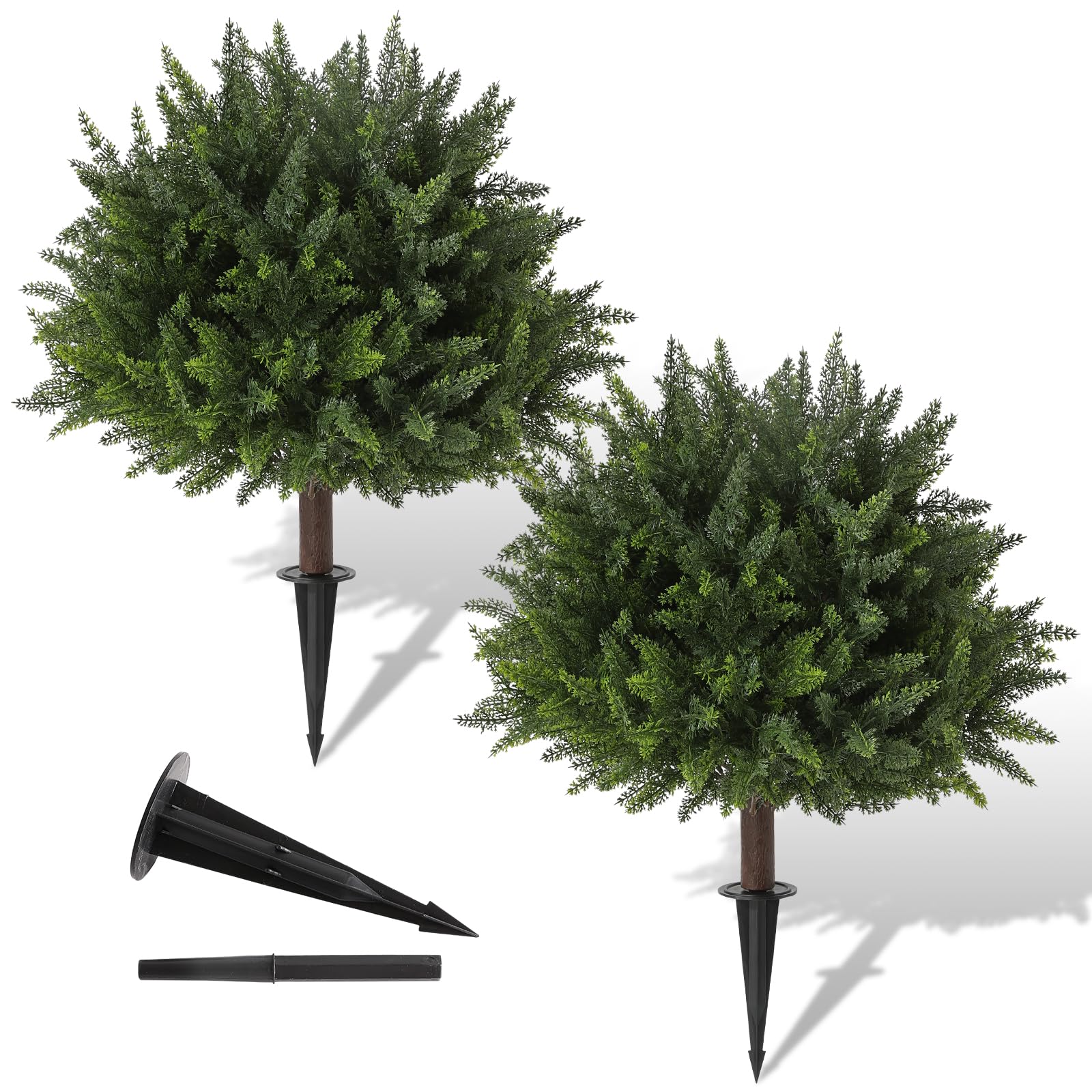 Photo 1 of *PARTIAL SET*
Pertivery 2 Pack Artificial Cedar Topiary, 23.6Inch UV Resistant Artificial Shrubs, with Ground Spikes, Indoor and Outdoor Fake Evergreen Tree for Porch, Garden, Front Door Decoration